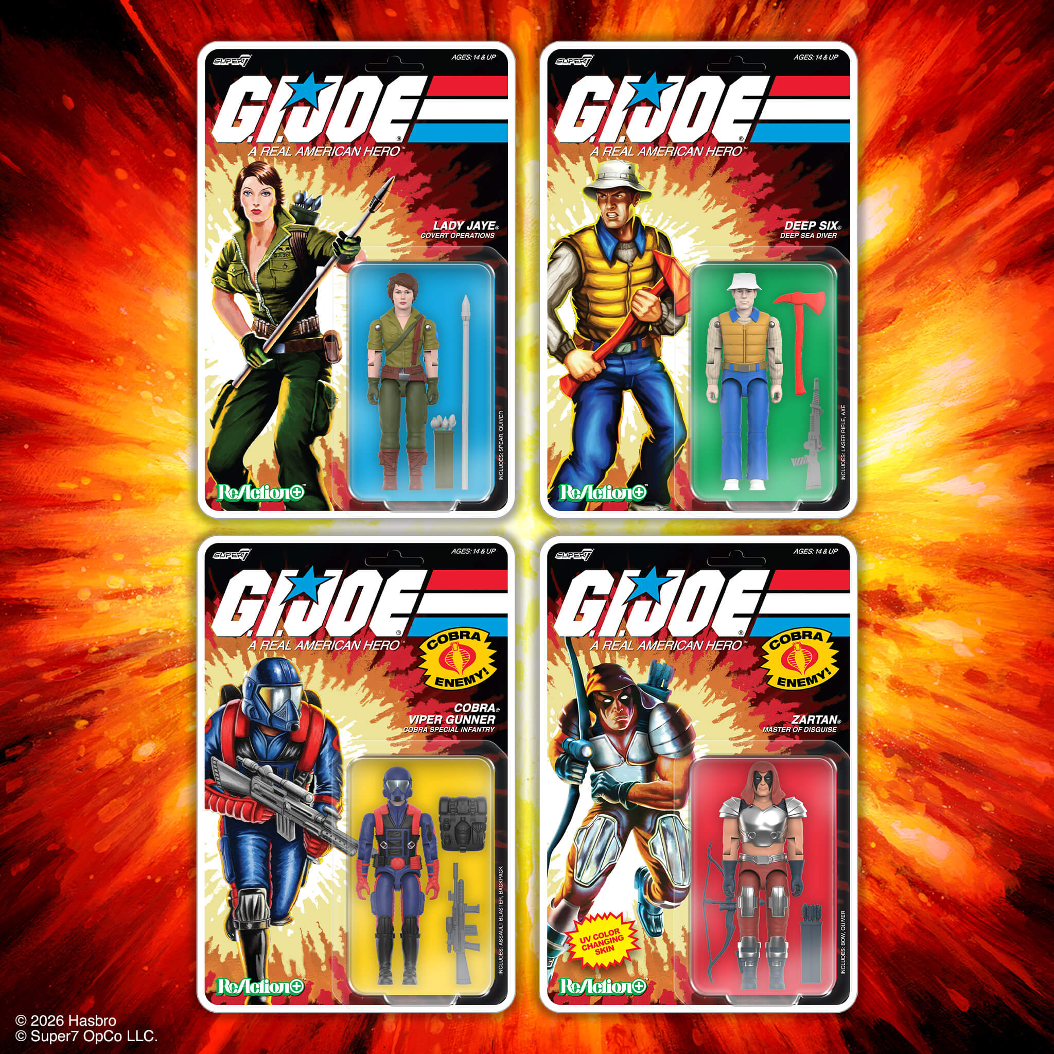 G.I. Joe ReAction Wave 9 figures: Lady Jaye, Deep Six, Zartan, and Cobra Viper Gunner