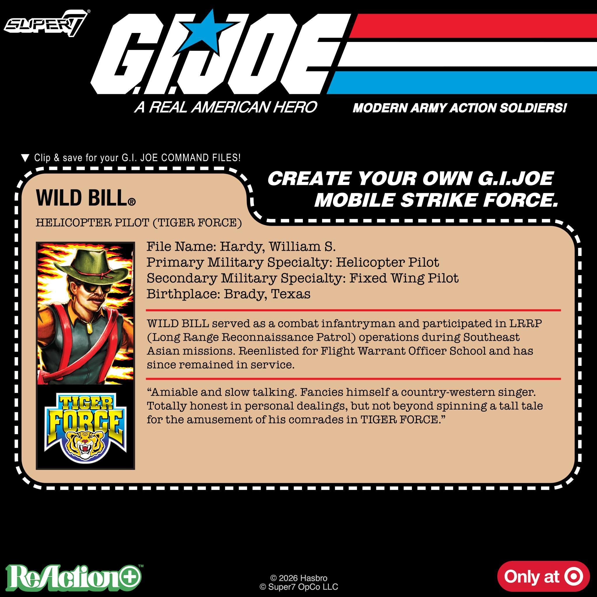G I Joe ReAction+ Tiger Force packaging backer with large logo and portraits of Duke Snake Eyes Wild Bill