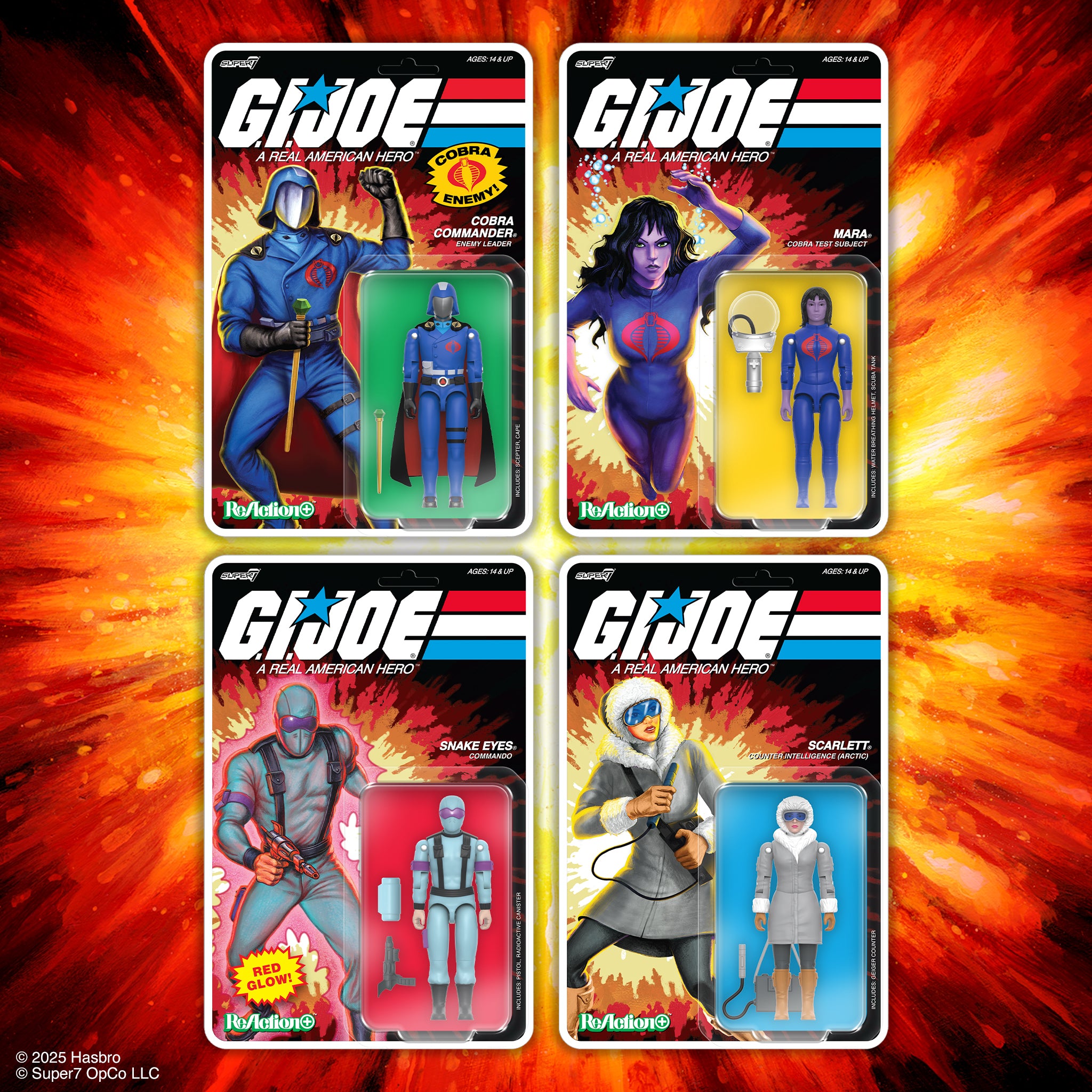 G.I. Joe ReAction+ Wave 6 - Snake Eyes (Crystal Poison), Arctic Scarlett, Cobra Commander (Movie), Mara