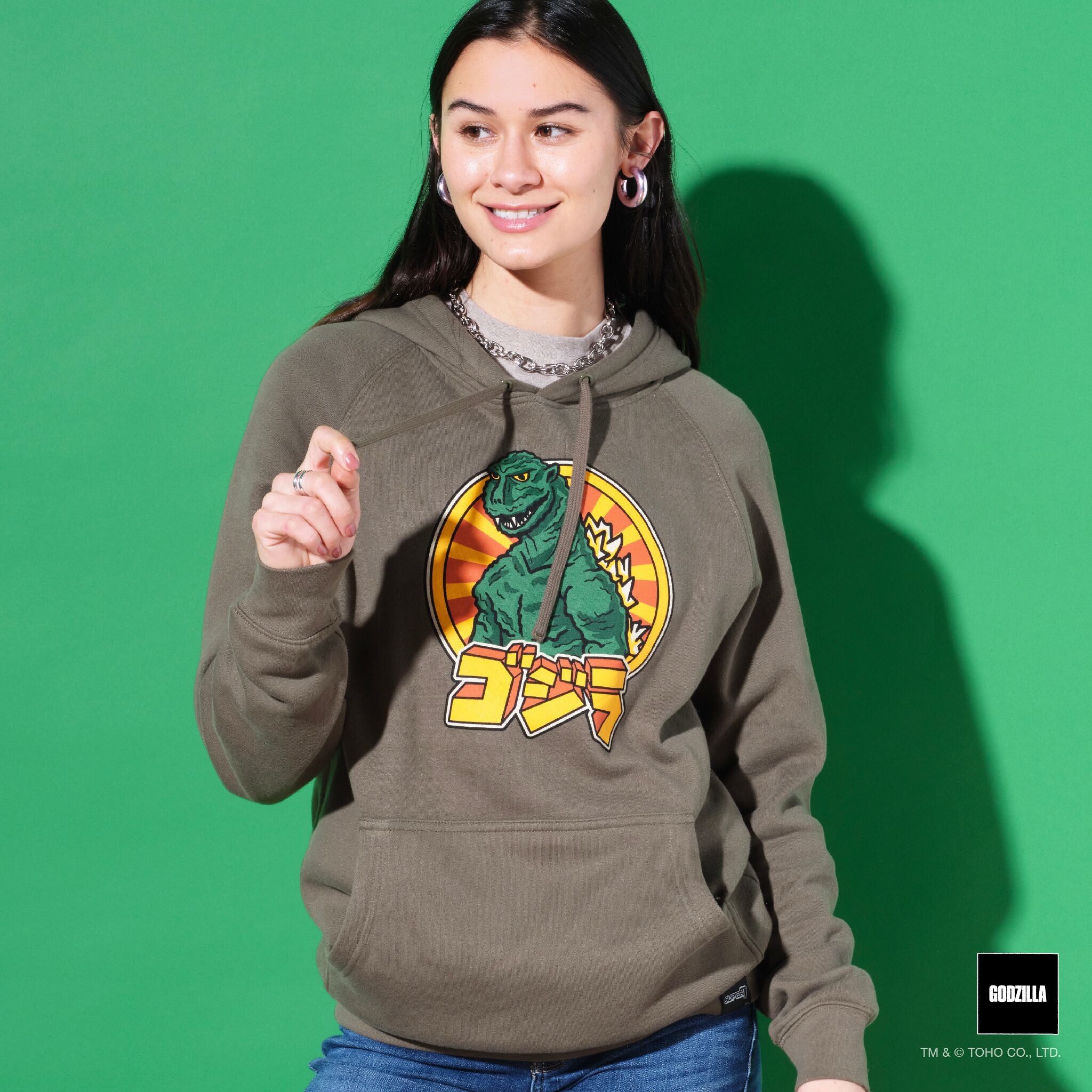 Toho Godzilla Retro Army Green pullover Hoodie