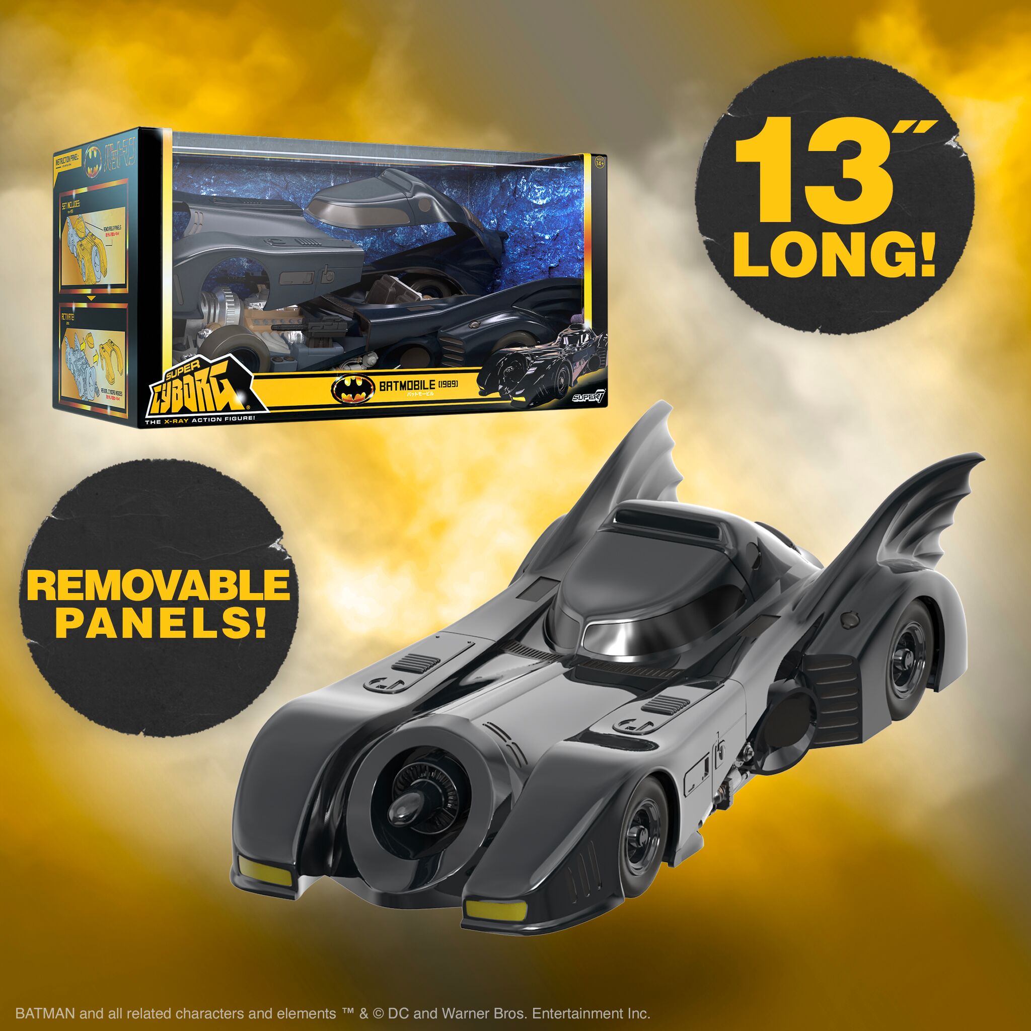 Batman Super Cyborg Batmobile 1989 in packaging and out of packaging