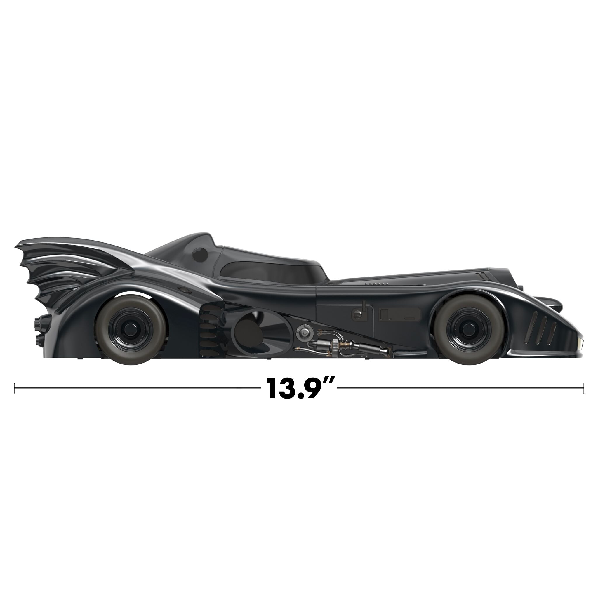 Batman Super Cyborg Batmobile 1989 in full color, showing its 13.9 inch length