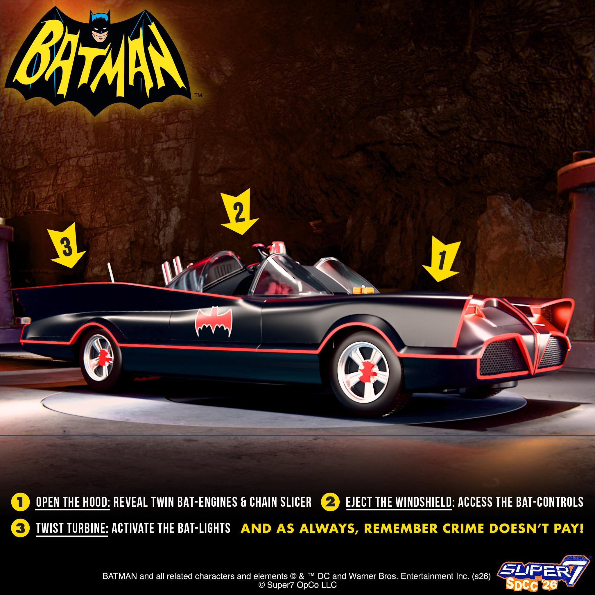 Fully assembled Batman Super Cyborg Batmobile with exposed engines and Batman emblem on the side