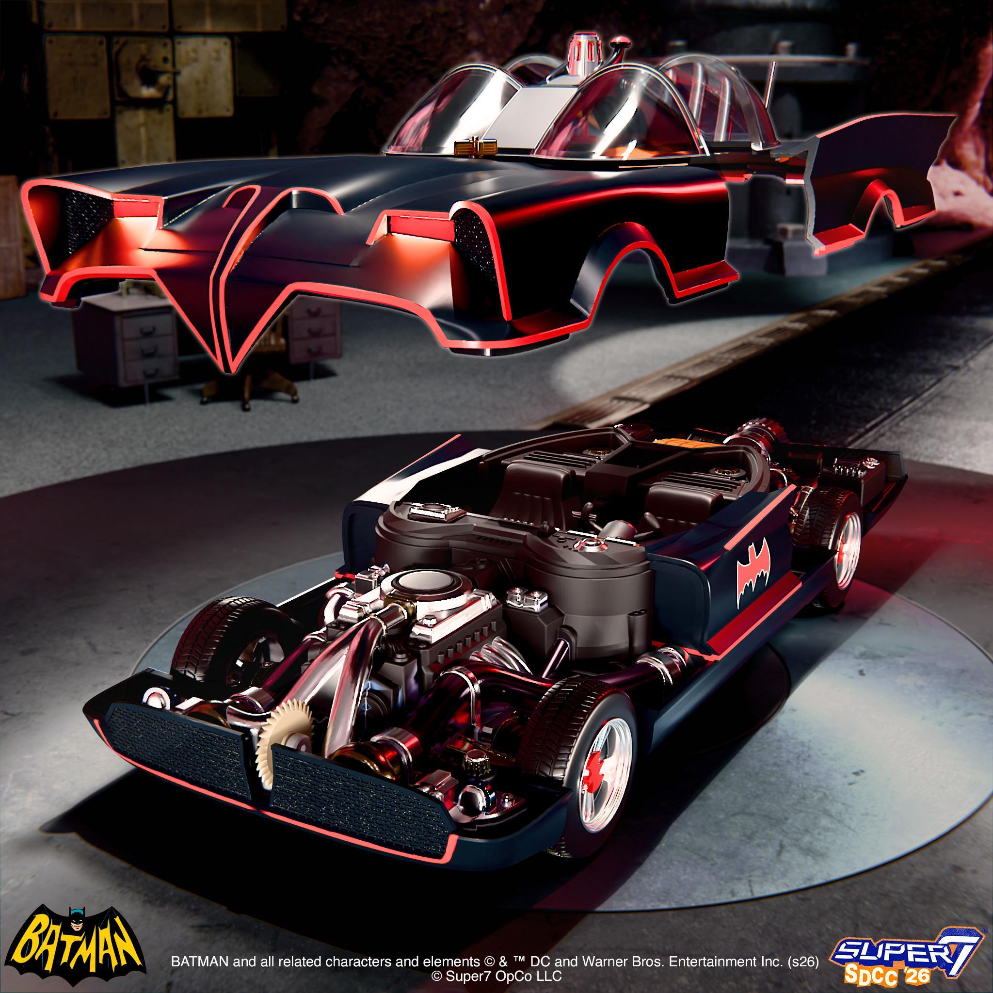 Batman Super Cyborg Classic TV Batmobile in red and black with a clear cockpit canopy