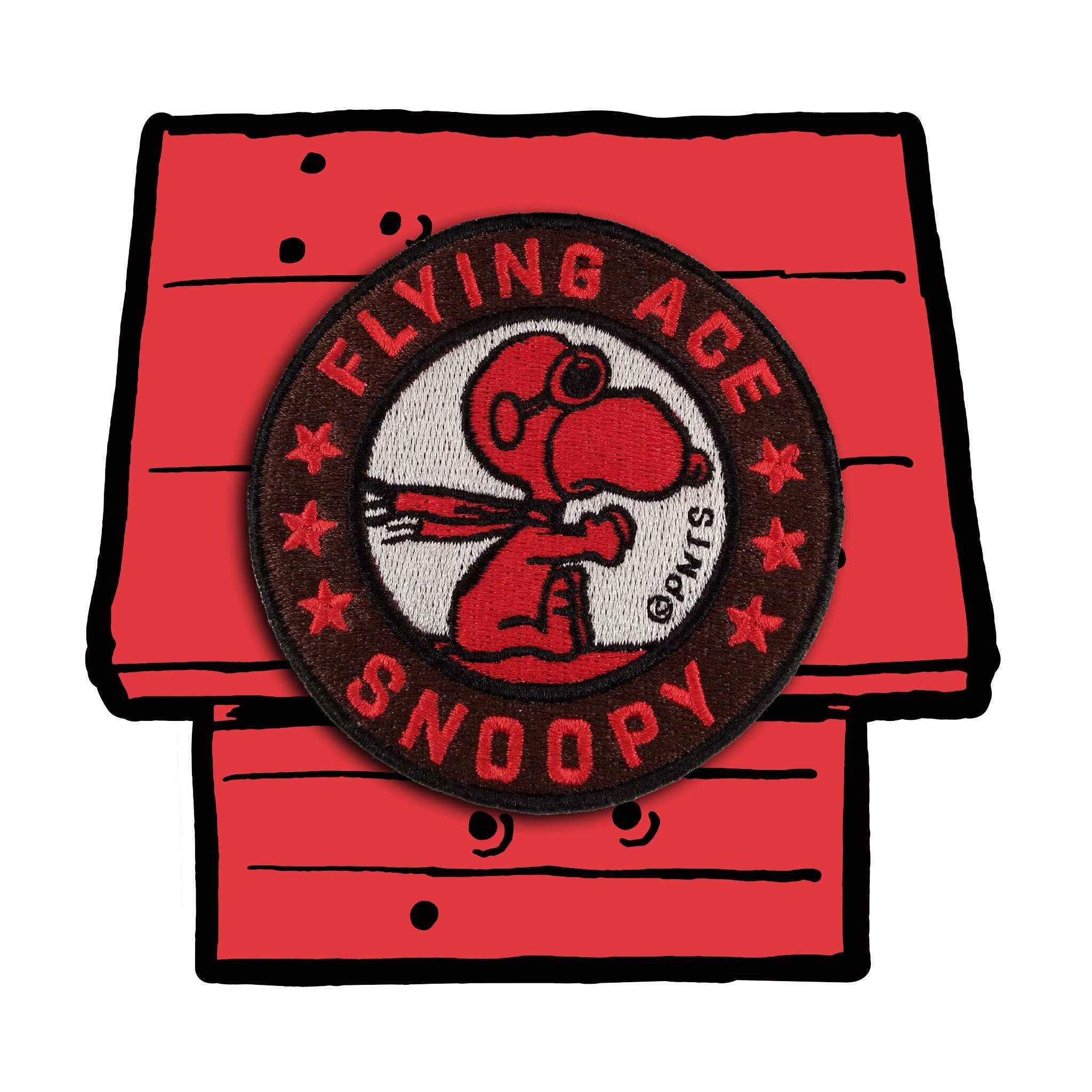 Flying Ace Snoopy patch on a red doghouse
