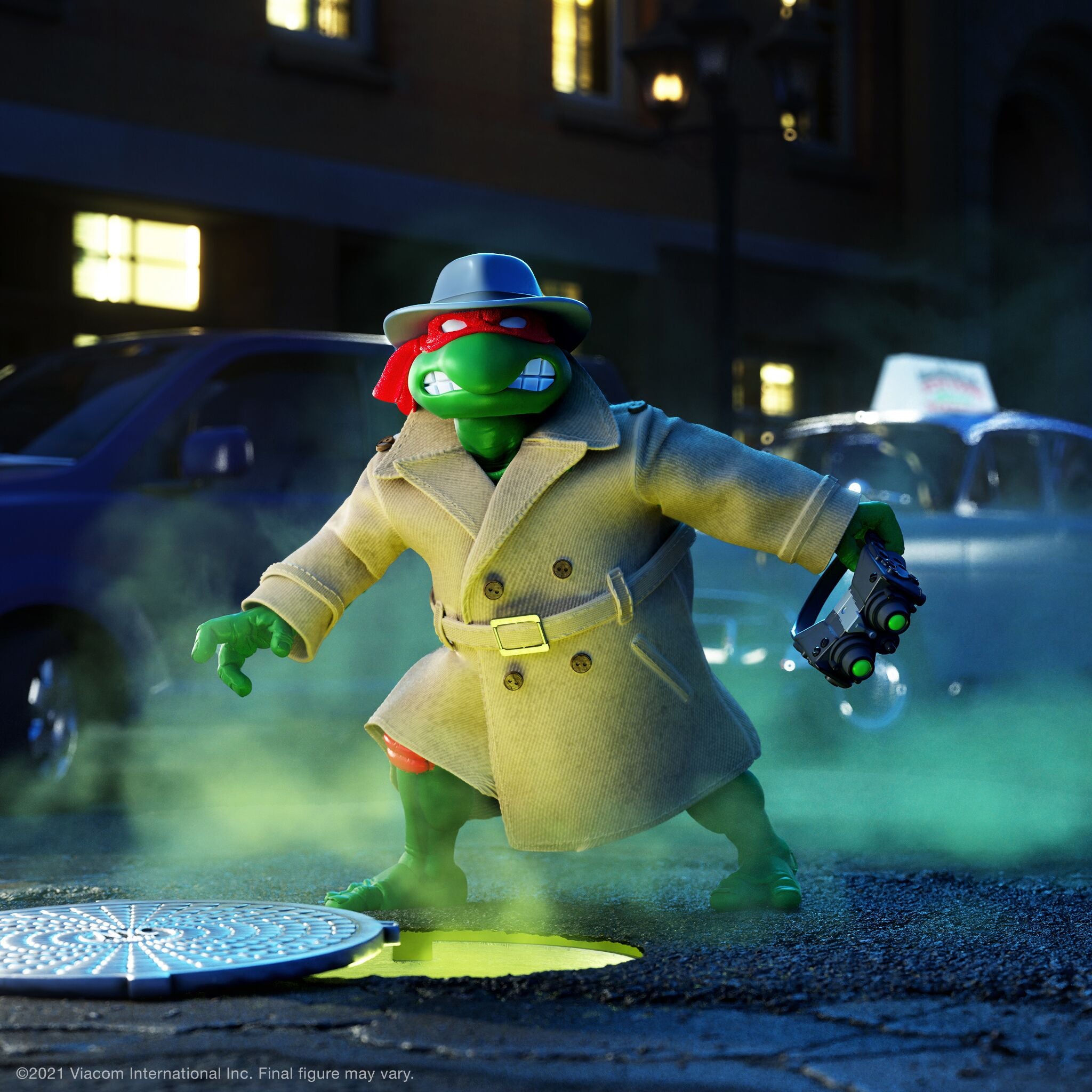 Raphael undercover TMNT figure in beige trench coat and blue fedora from ULTIMATES Wave 1