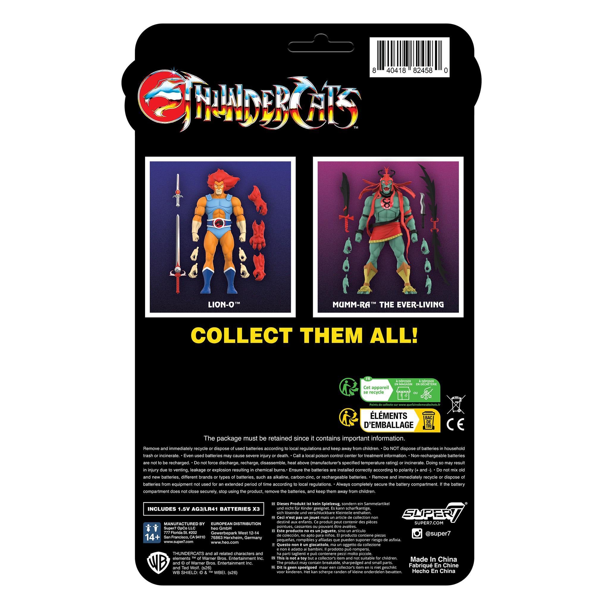 ThunderCats Ultimates packaging back showing Lion-O and Mumm-Ra figure cards under the logo