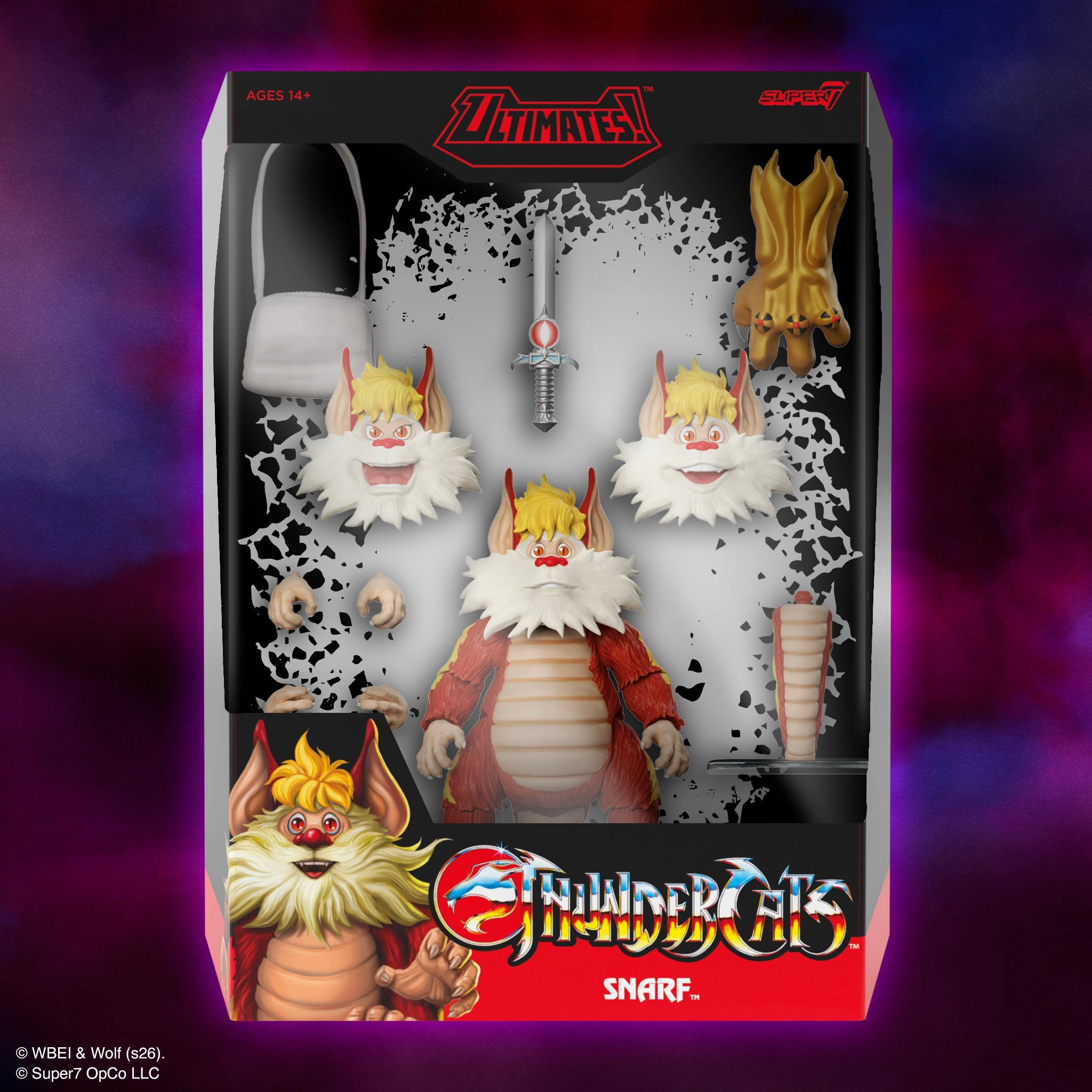 ThunderCats ULTIMATES Snarf box front showing multiple Snarf figures and bold logo.