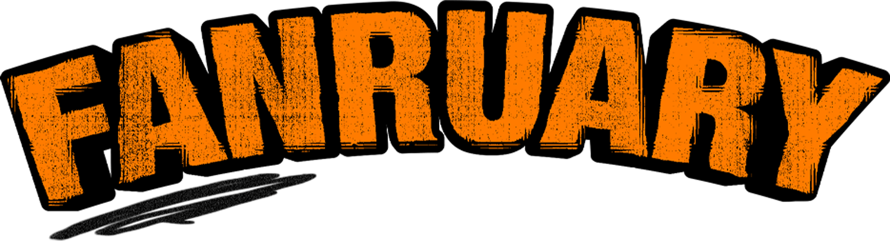 Fanruary logo in distressed orange text with a black outline