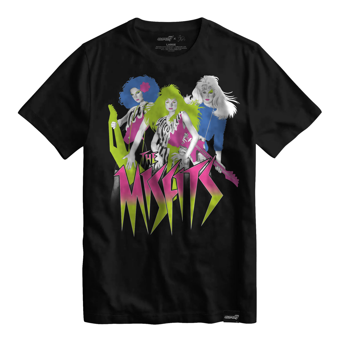Back view of black The Misfits Tour T-shirt with bold white logo and a city list