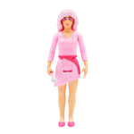 Jem in pink dress ReAction figure shown full length with microphone accessory