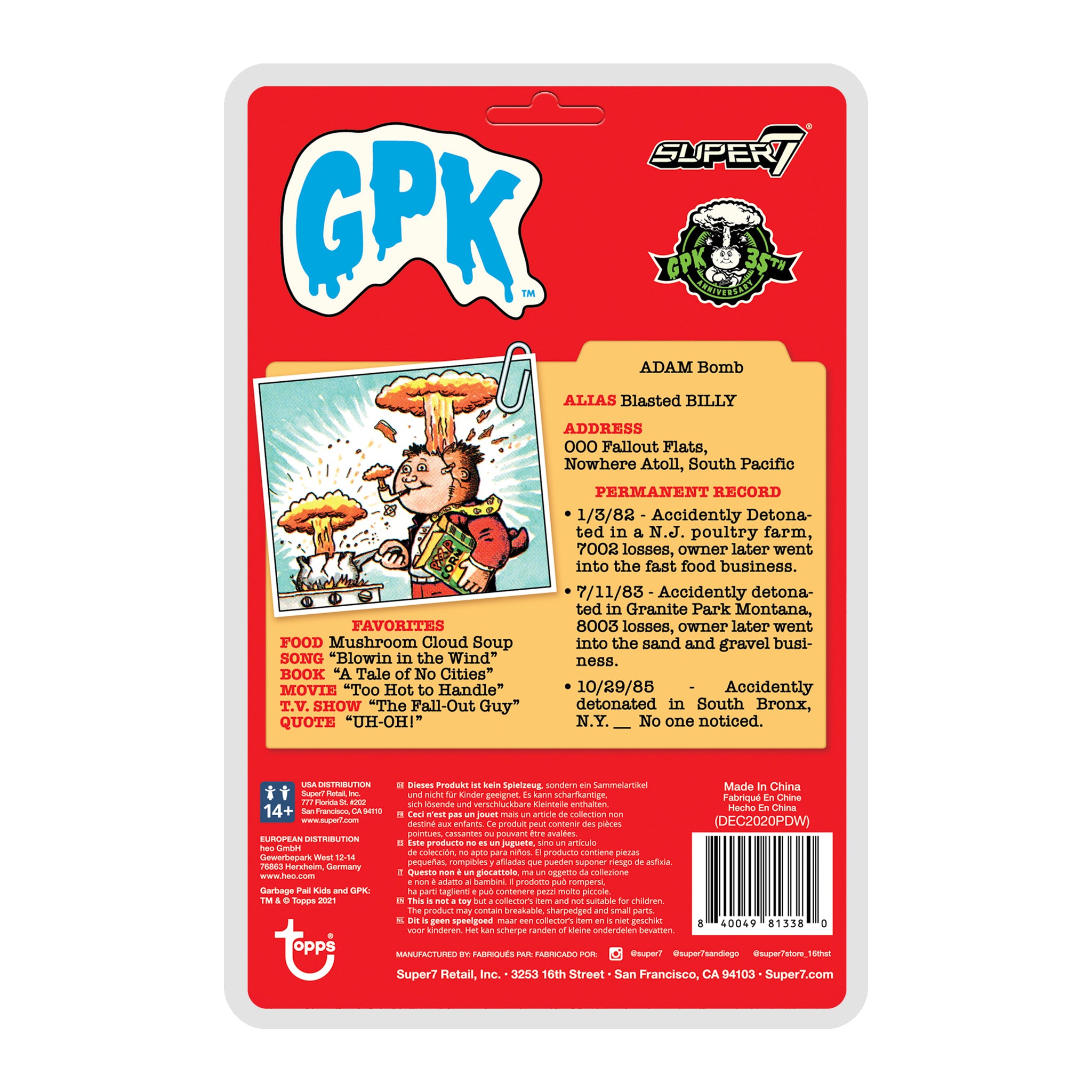 Garbage Pail Kids ReAction Figure - Adam Bomb (Red)