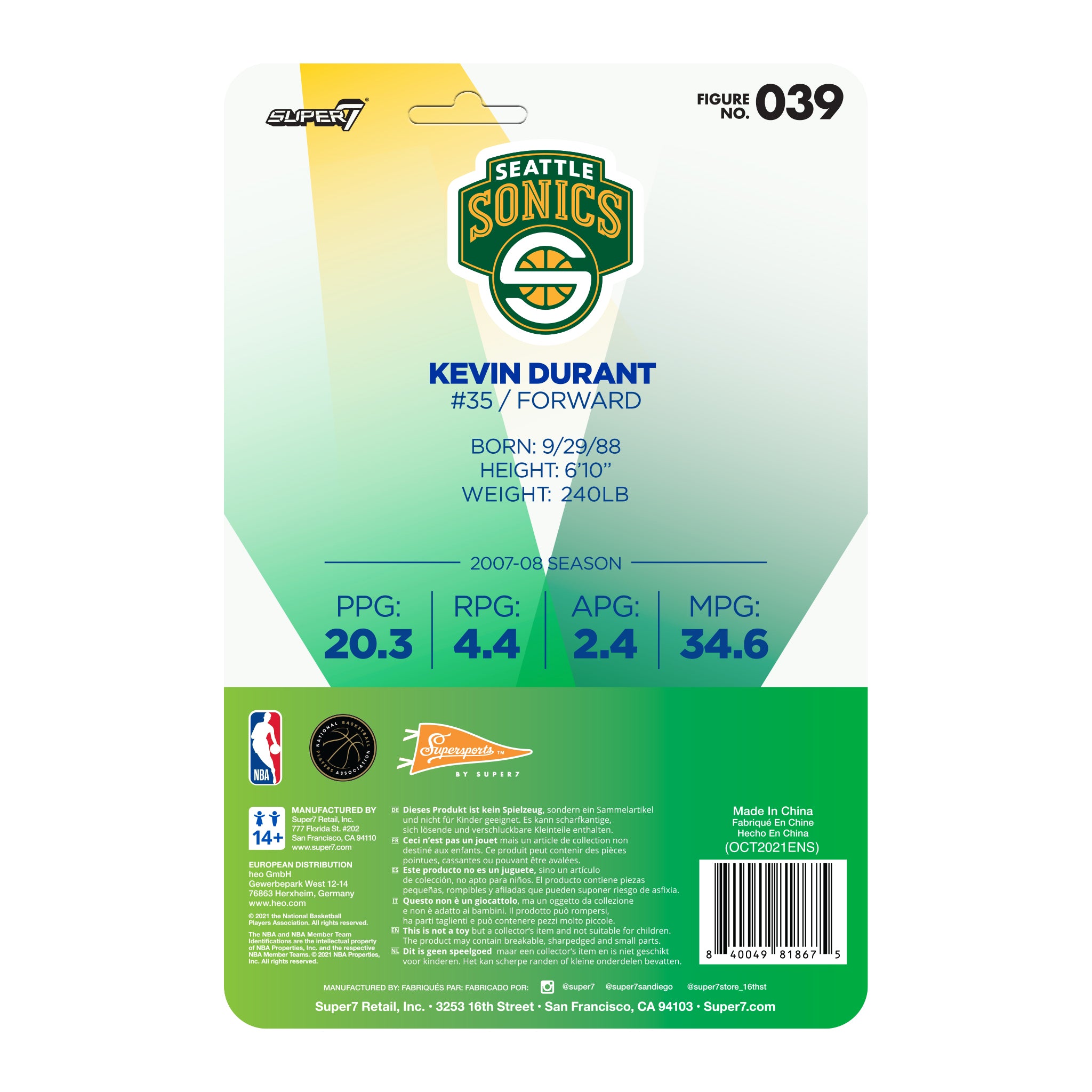 NBA Hardwood Classics ReAction W1 - Kevin Durant (Supersonics, Green & White)