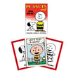 Peanuts trading cards and stickers featuring Charlie Brown and Snoopy on a white background.
