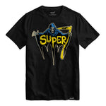 Close up of black Super7 T shirt with large grim reaper illustration on chest