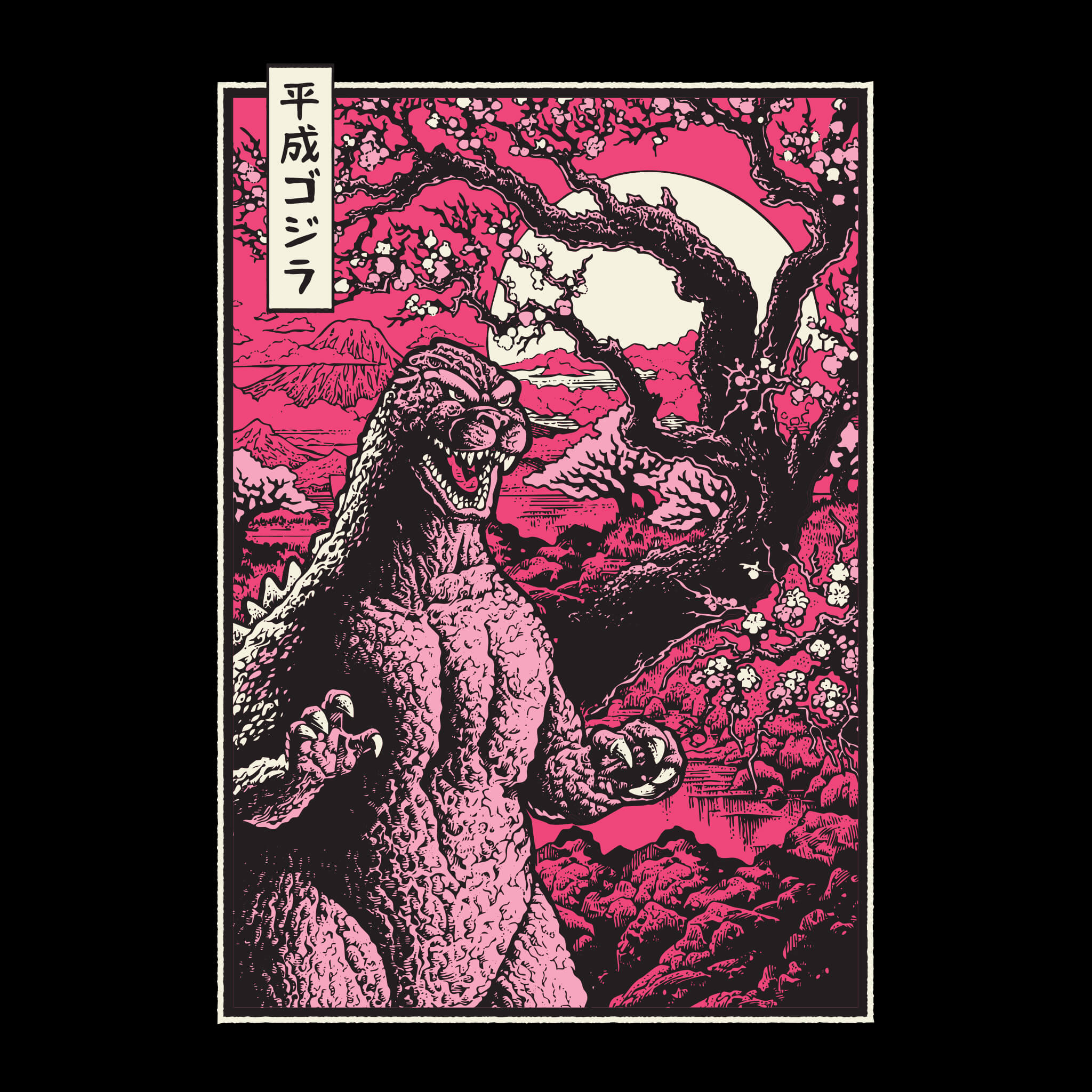 Toho T-Shirts - Godzilla Cherry Blossom (Black Long Sleeve)
