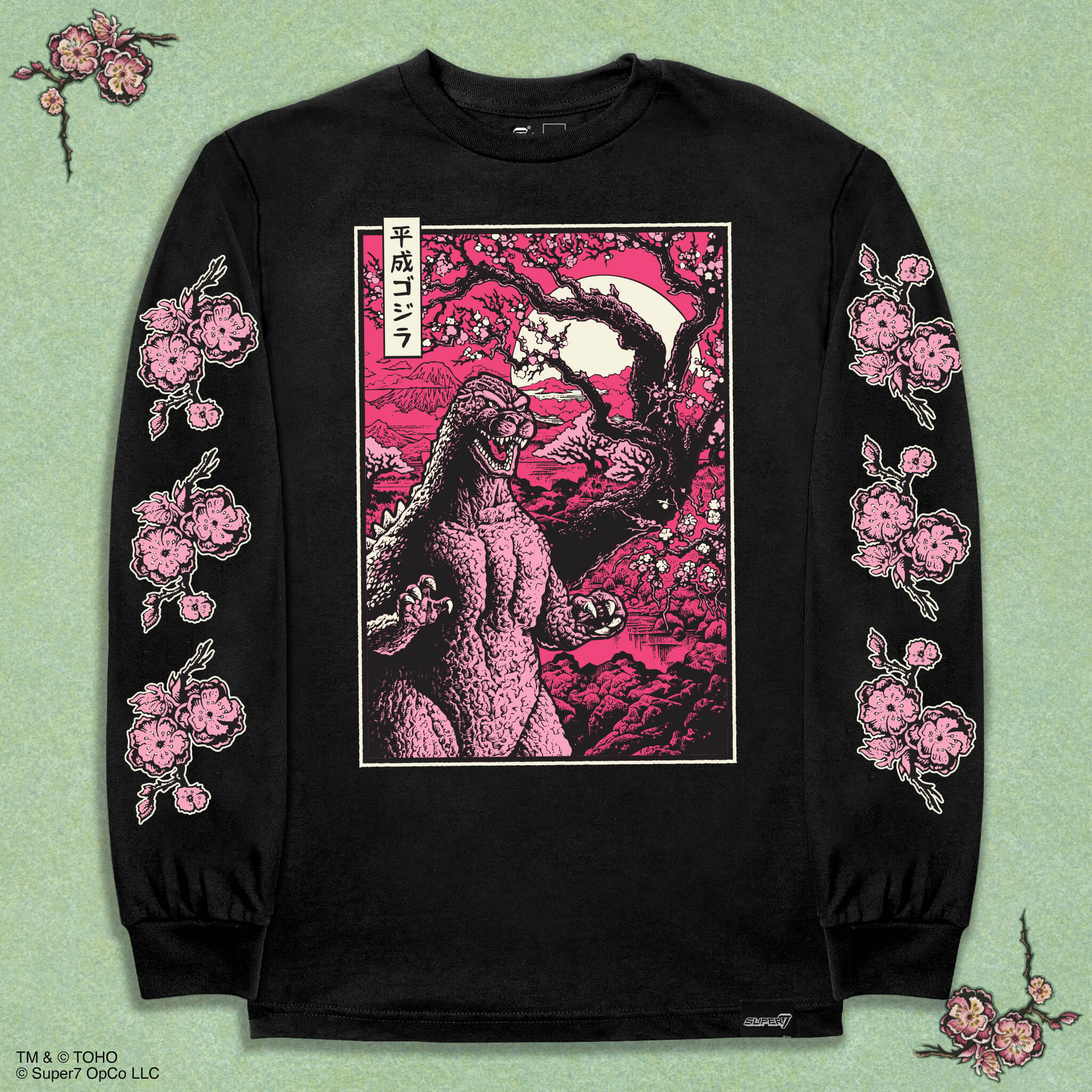 Toho T-Shirts - Godzilla Cherry Blossom (Black Long Sleeve)