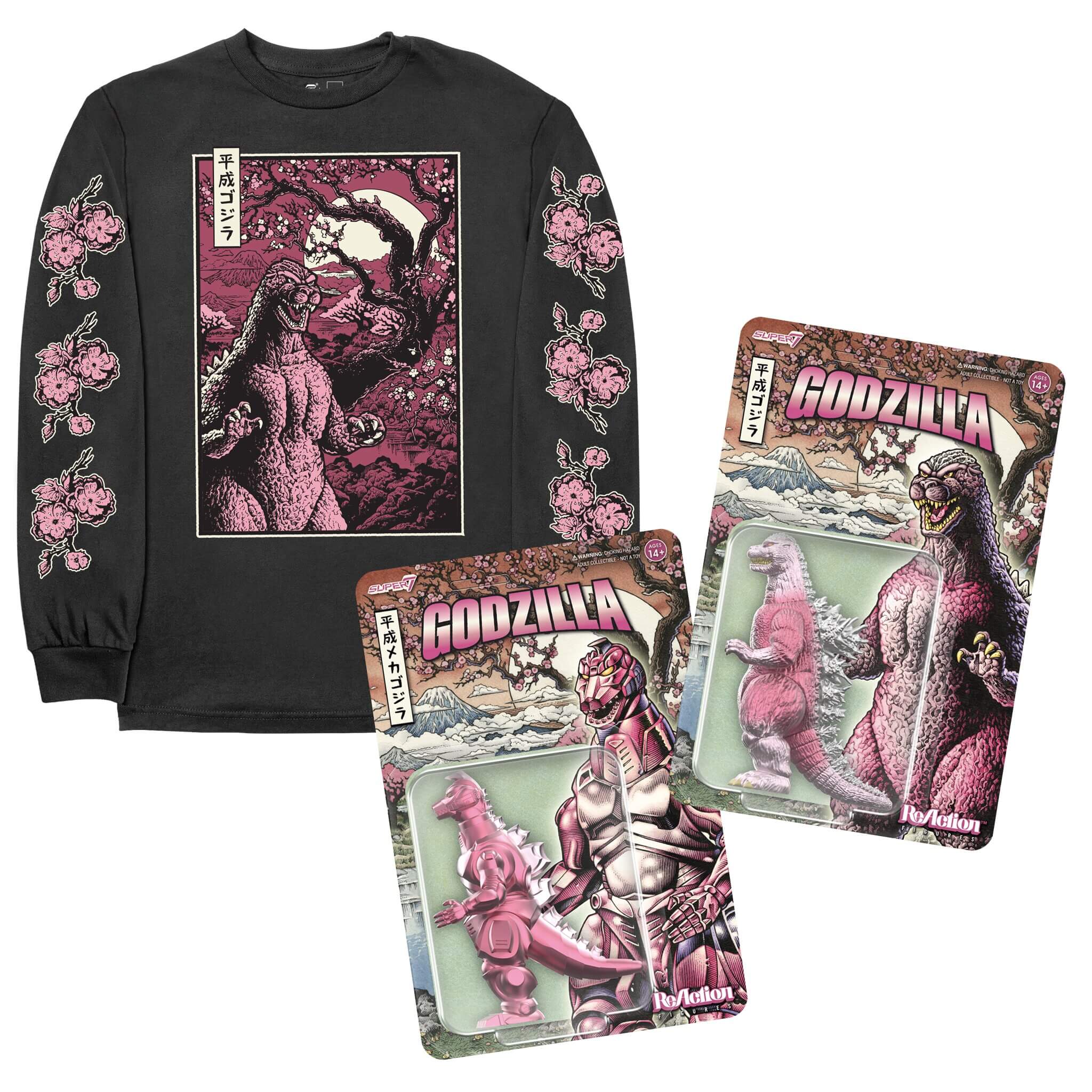 Toho Cherry Blossom Bundle - Godzilla '89, Mechagodzilla '93 & Godzilla Cherry Blossom Long Sleeve T-Shirt