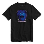 Black Visionaries t shirt featuring a blue lion crest within a silver shield