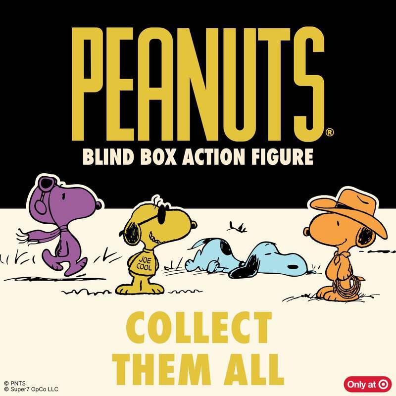 Peanuts Blind Box Action Figure graphic with Snoopy in various costumes