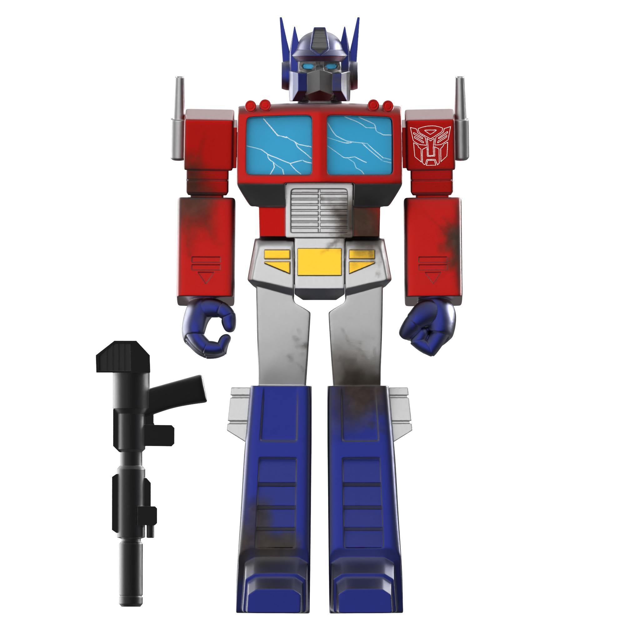 Optimus Prime Battle Damaged Metallic ReAction Figure with Ion Blaster accessory