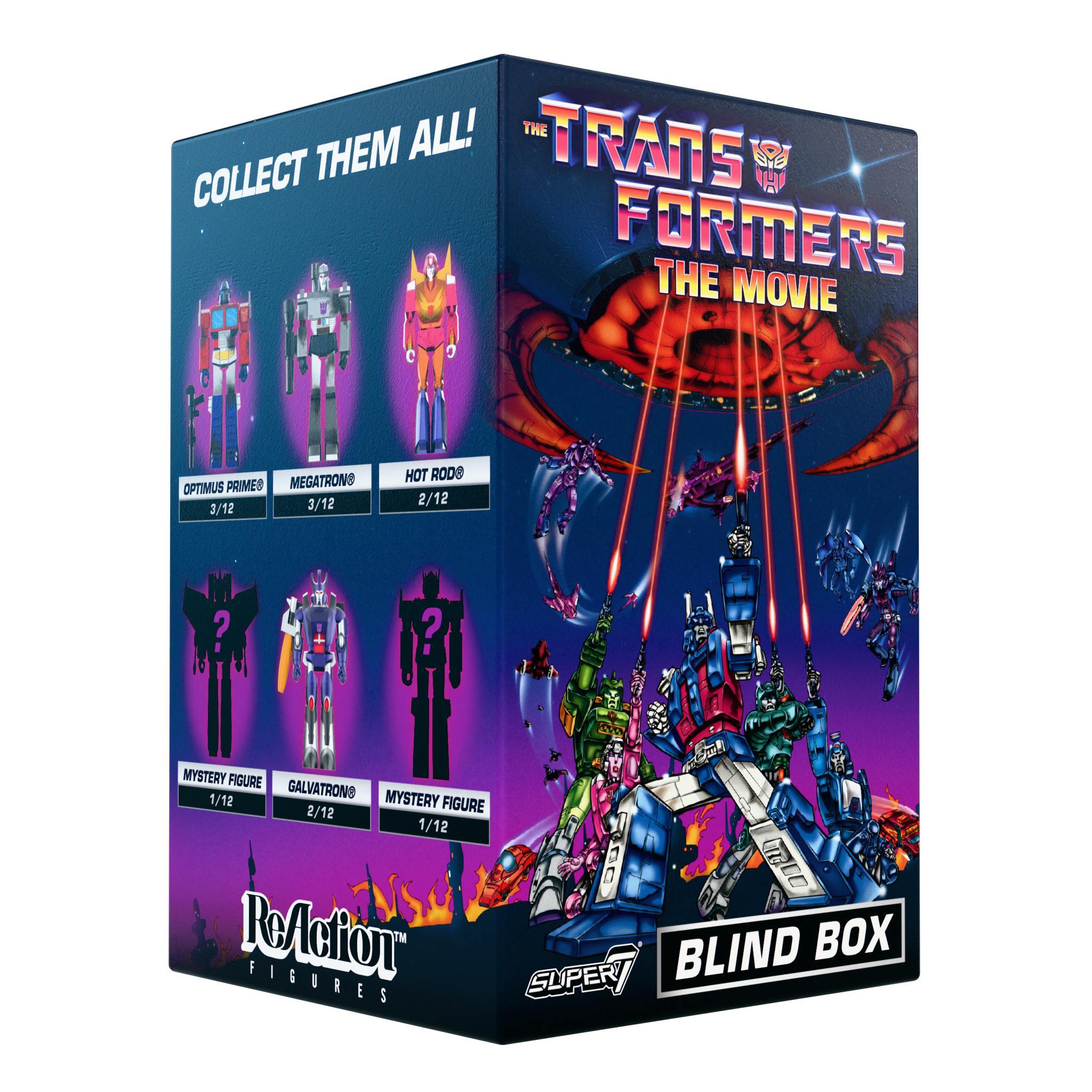 Transformers The Movie 40th Anniversary ReAction Blind Box packaging with Unicron artwork and character lineup