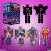 Transformers The Movie 40th Anniversary ReAction Blind Box with Optimus Prime, Megatron, Galvatron, Hot Rod, and two mystery figure silhouettes on pink grid background