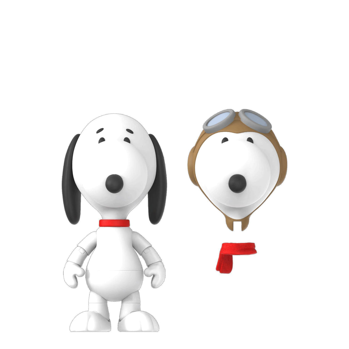 Peanuts Deluxe Wave 01 Snoopy figures featuring a flying ace Snoopy with goggles and a white Snoopy with red collar