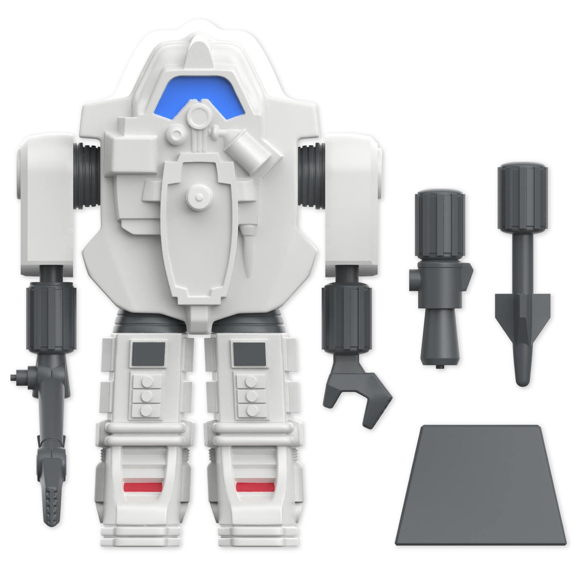 Rear view of Snake Armor Rock disguise helmet showing rocky gray mantle and blue visor edge