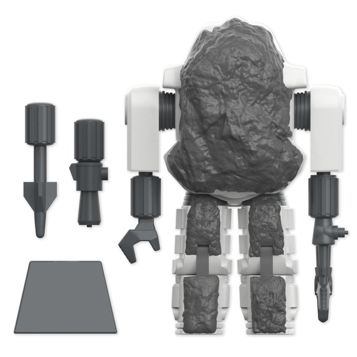 Front view of Snake Armor Rock disguise figure with rocky gray body and accessories