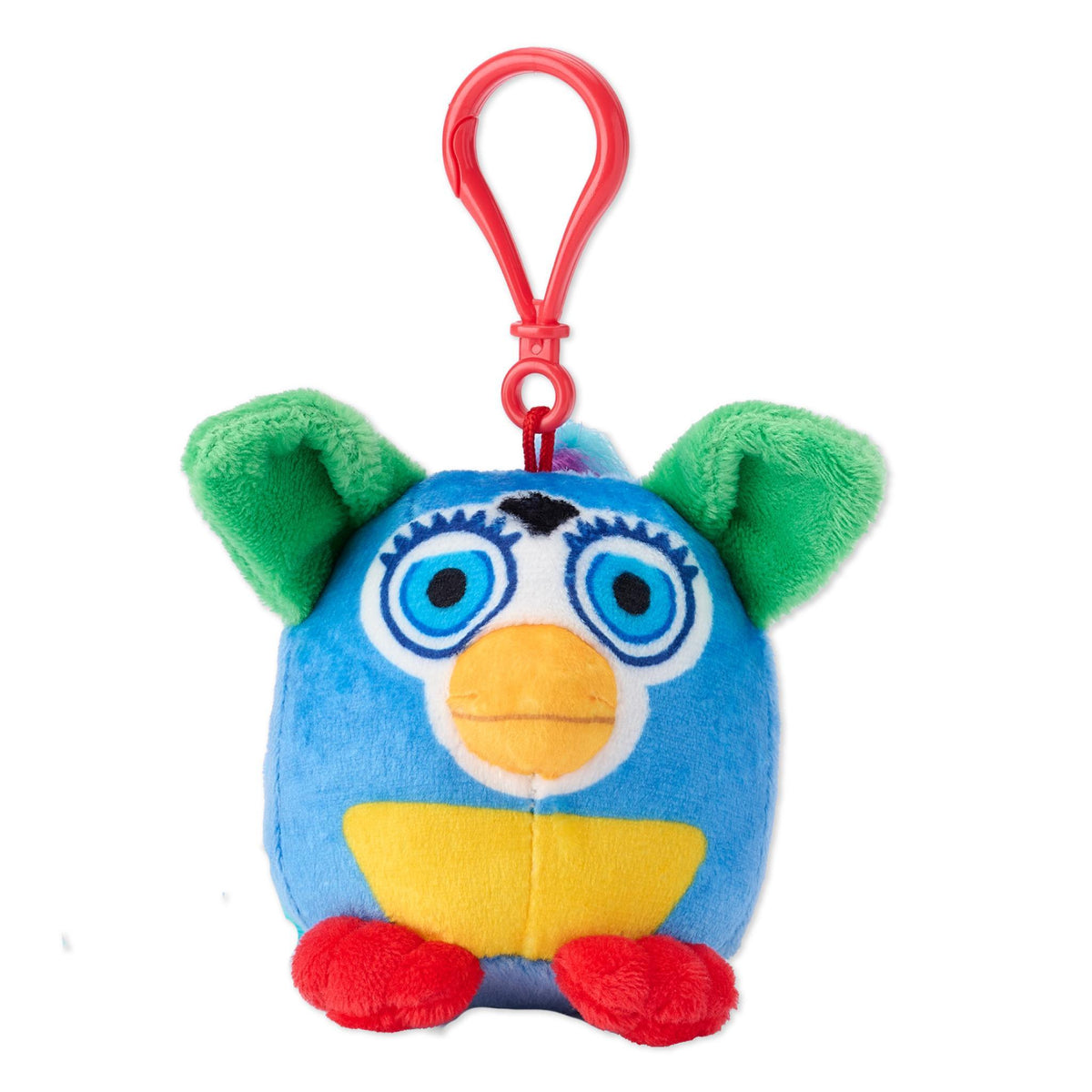 Blind Box Flat image showing a red plastic clip attached to a plush Furby head on a white background.