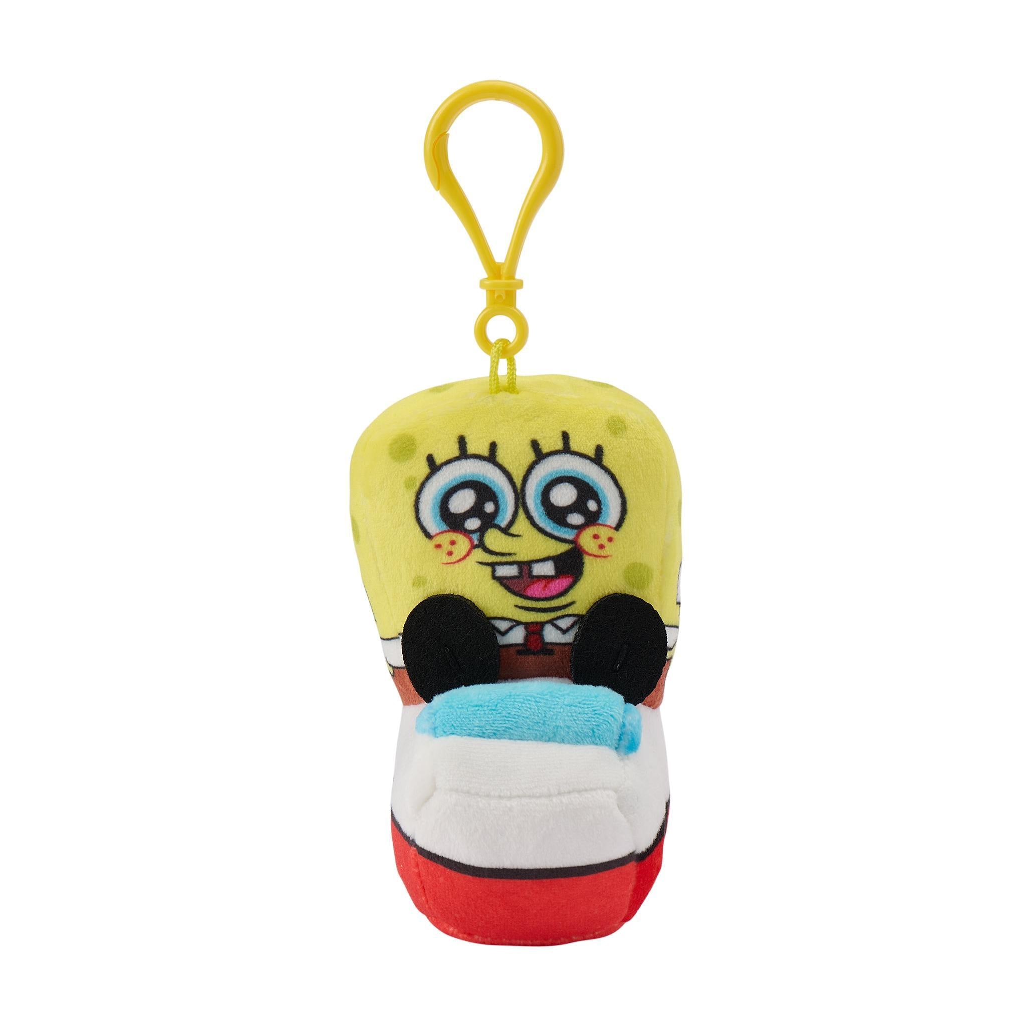 SpongeBob SquarePants plush keychain with a yellow plastic clip