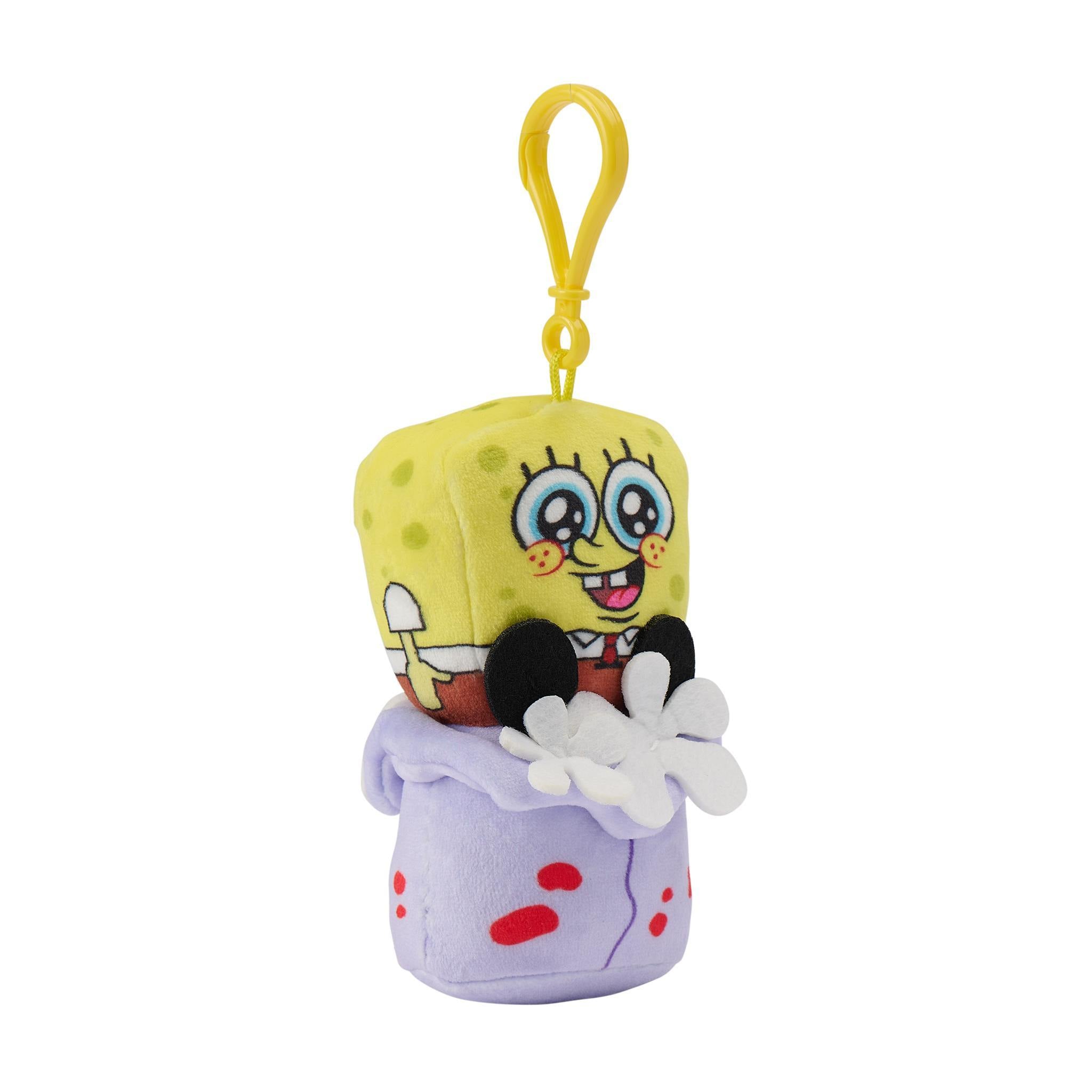 Flat SpongeBob SquarePants Super Duper Plush keychain with yellow plastic clip