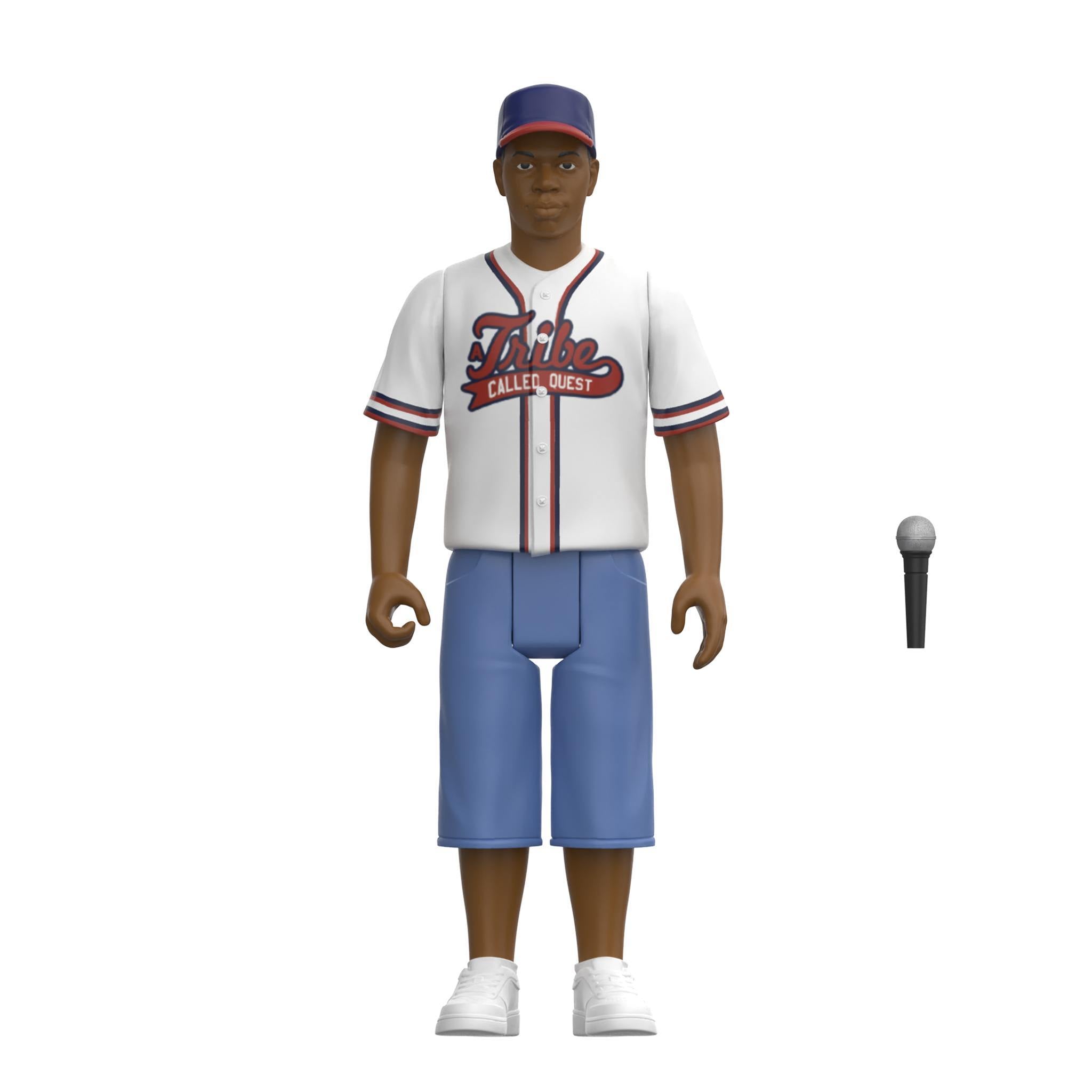 Tribe Called Quest Wave 2 Phife Dawg ReAction Figure in white Tribe Called Quest jersey with microphone on white background