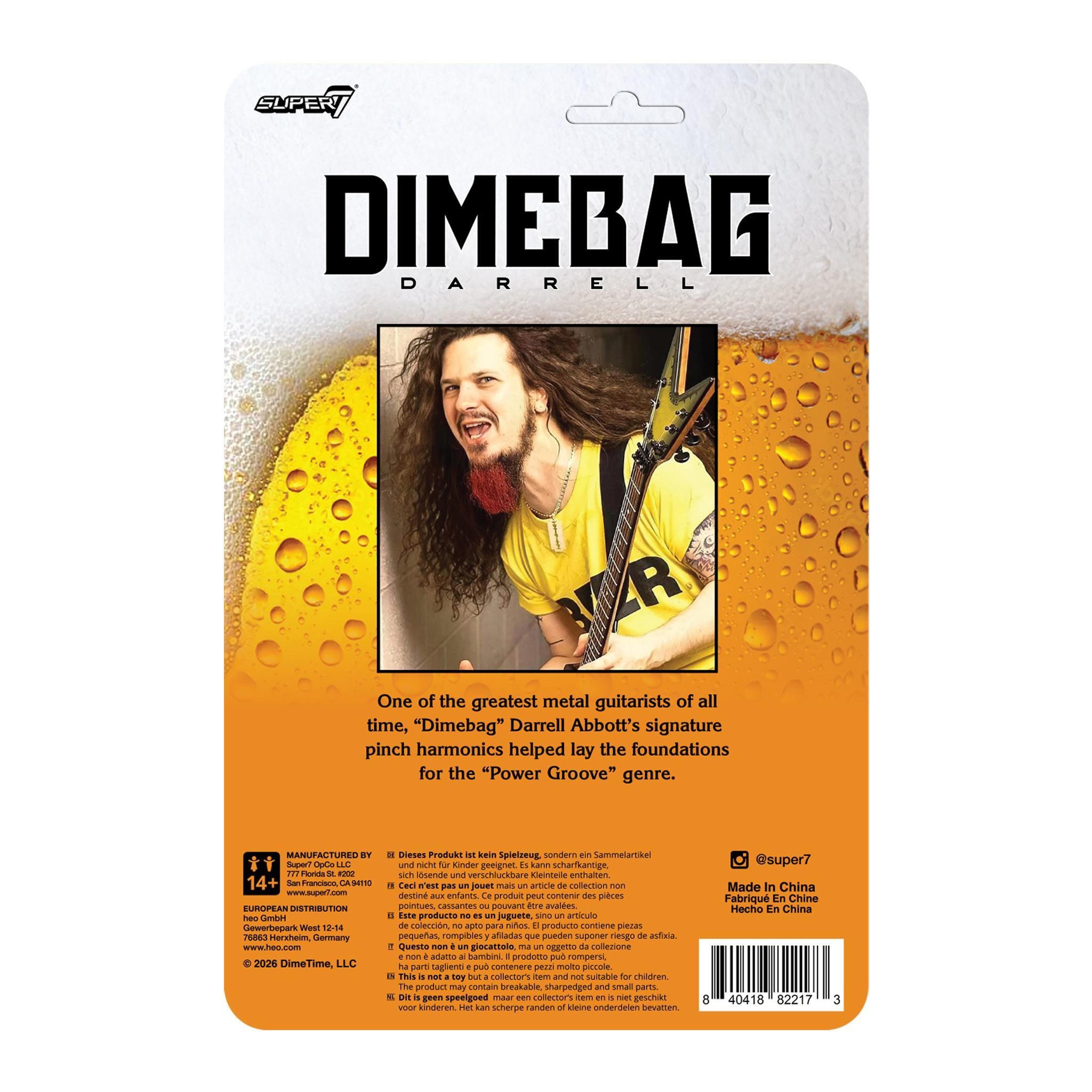 Dimebag Darrell BEER Shirt ReAction Figure, back of package