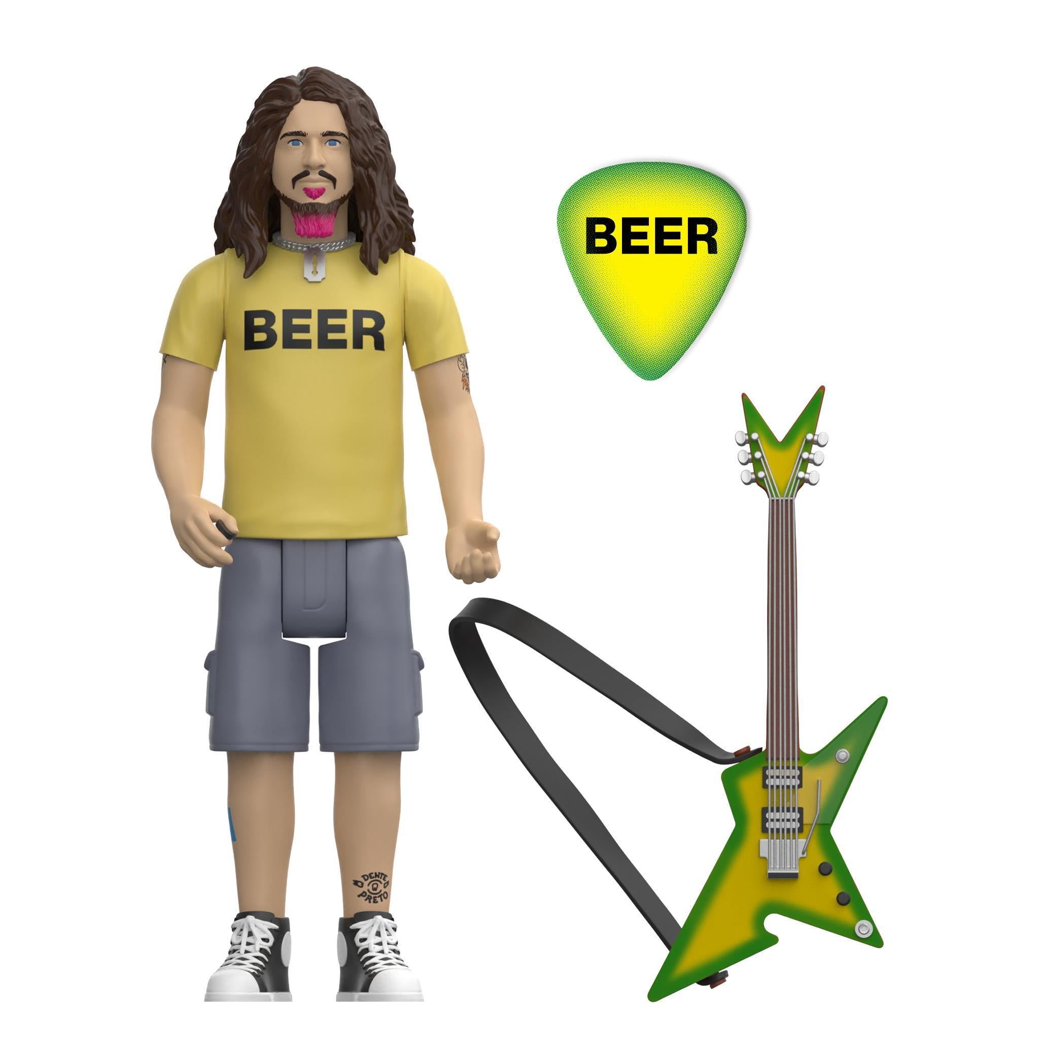 Dimebag Darrell BEER Shirt ReAction Figure with guitar and pick accessories
