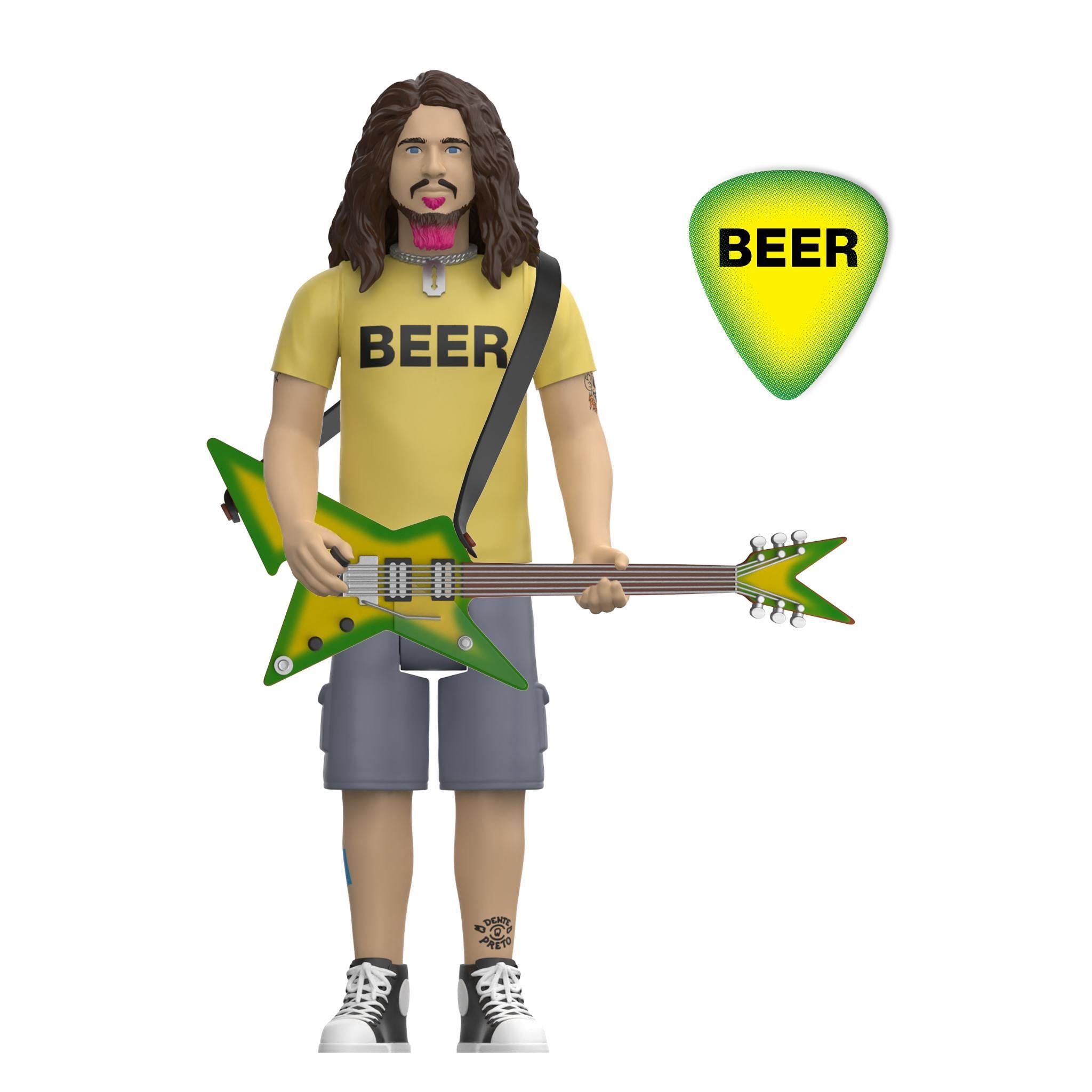 Dimebag Darrell BEER Shirt ReAction Figure with guitar and pick accessories
