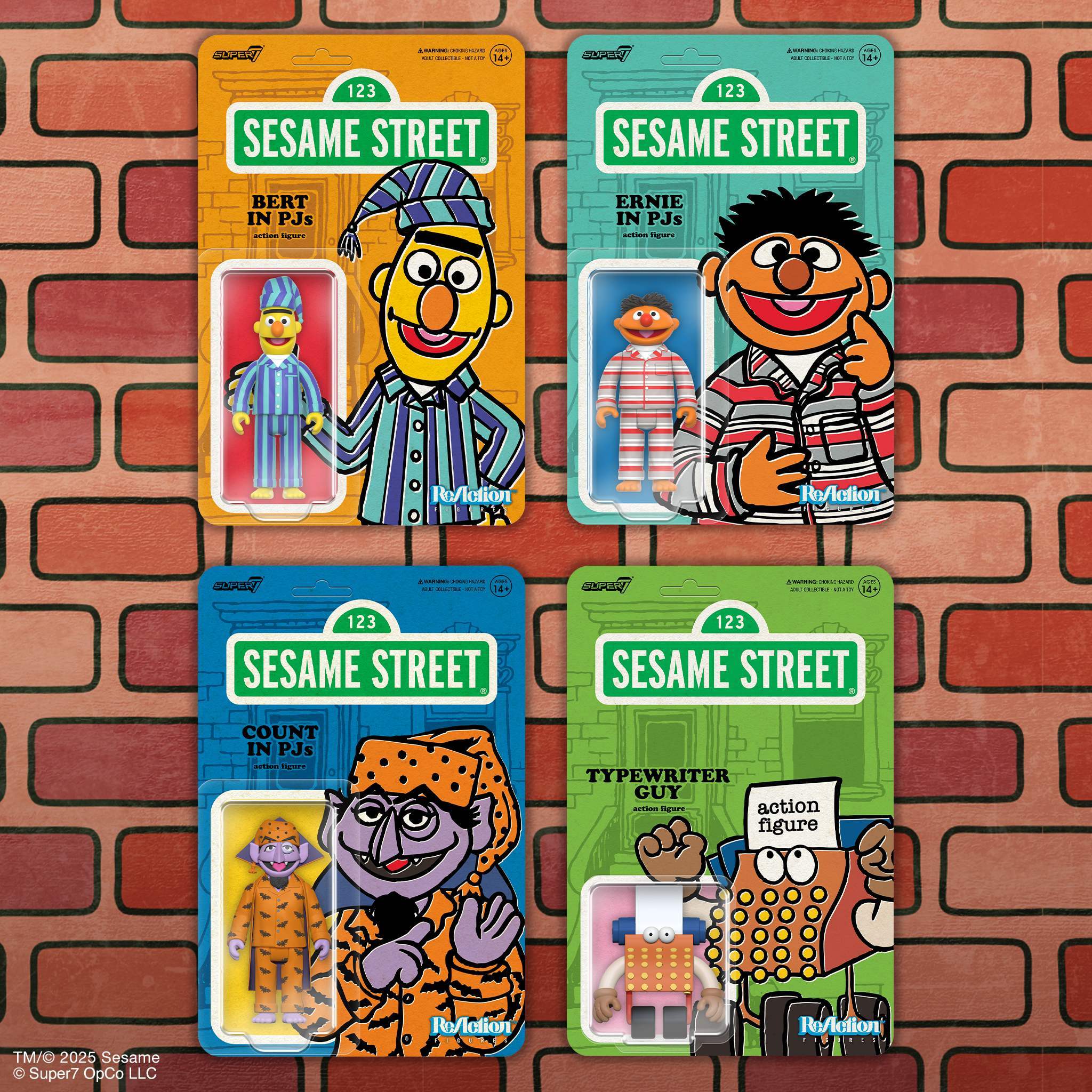 Sesame Street ReAction Figures Wave 6 - Typewriter Guy & Bert, Ernie and Count Von Count (PJs)