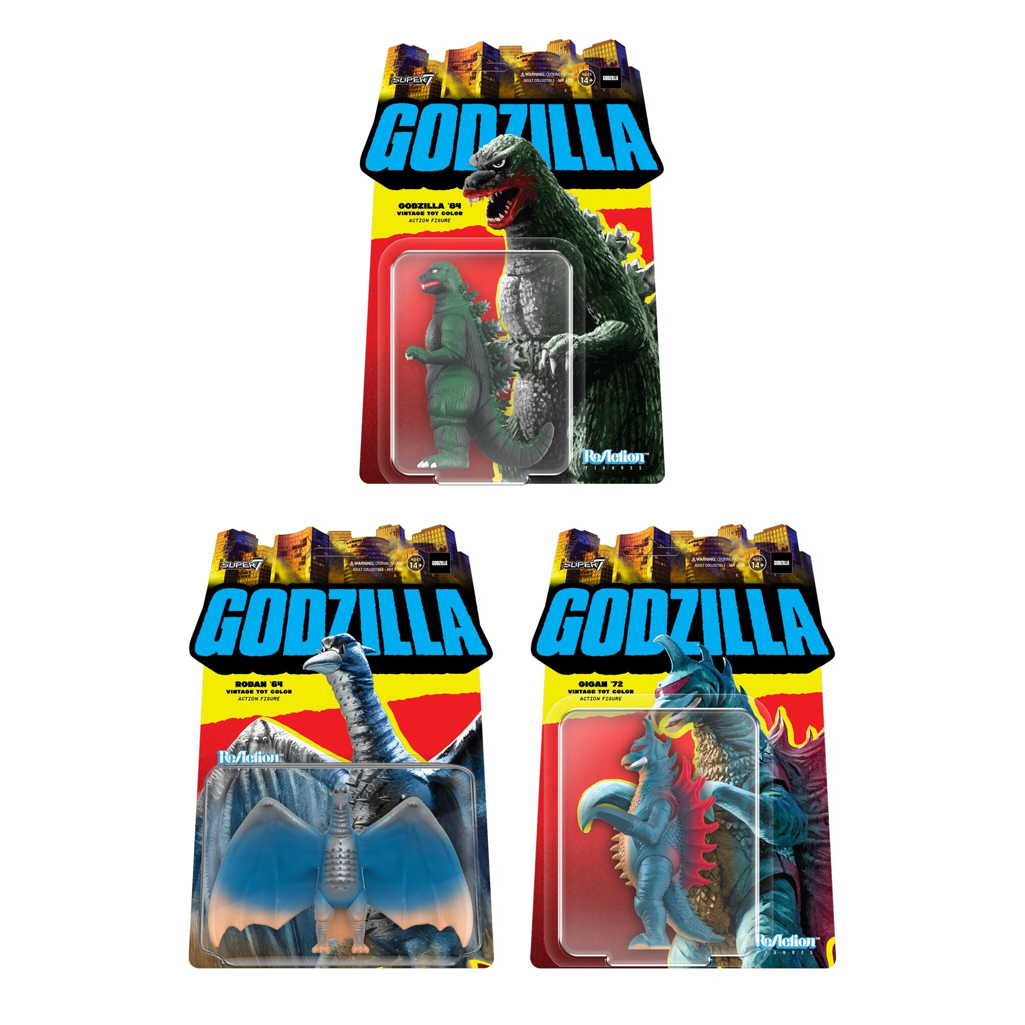 Toho ReAction Figures - Godzilla '84, Gigan & Rodan (Toy Recolors)