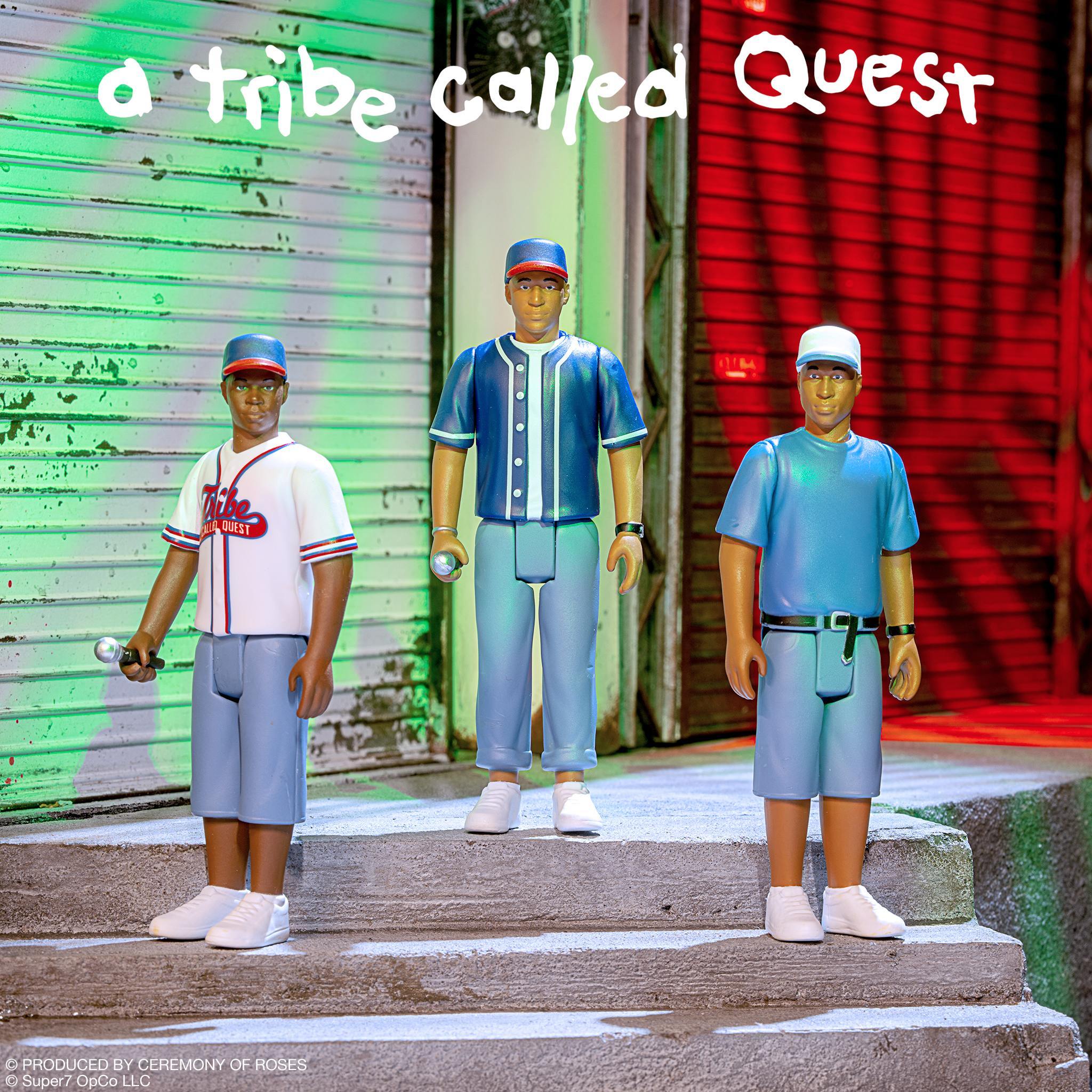 Tribe Called Quest Wave 2 ReAction Figures Phife Dawg, Q-Tip, and Ali on concrete steps 