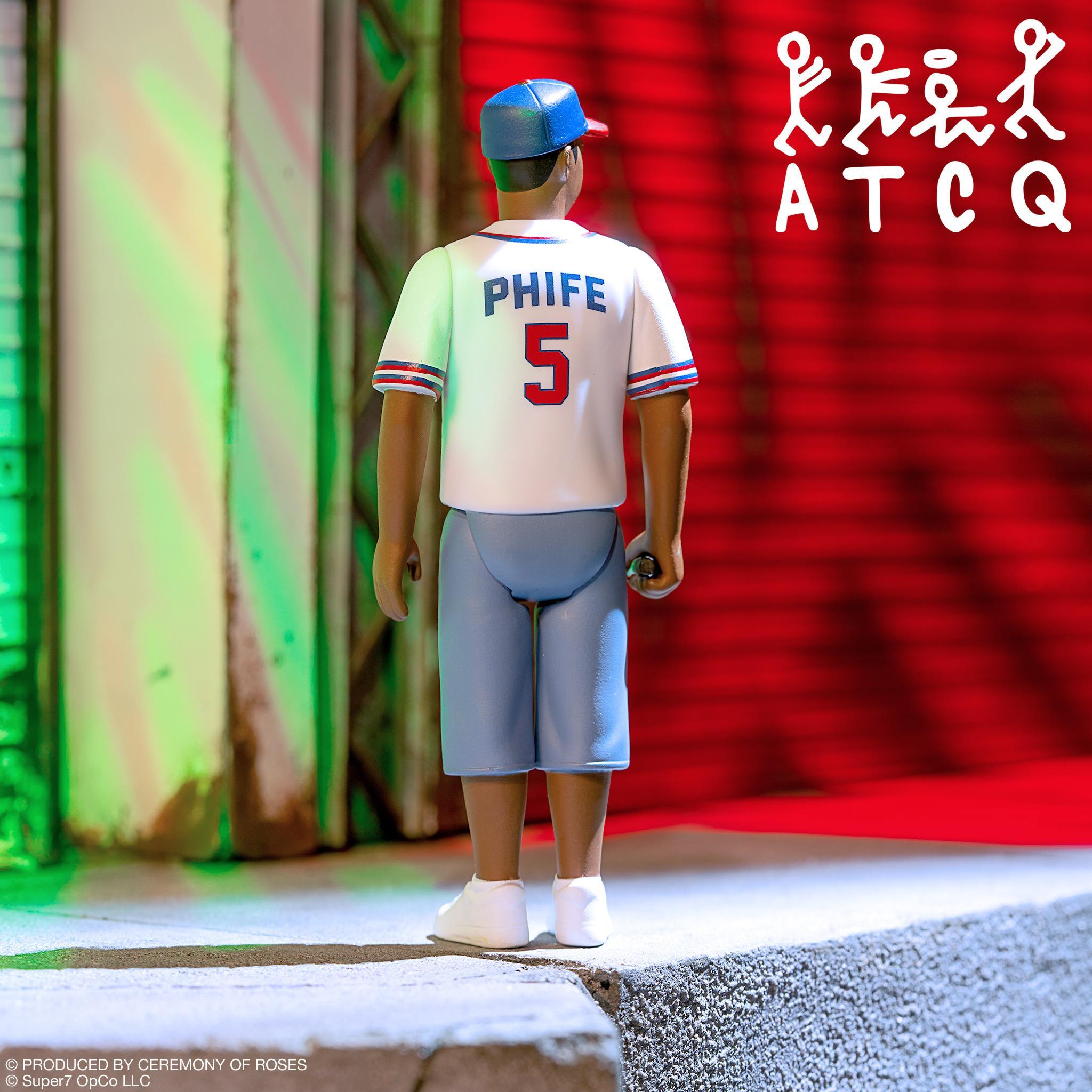 Tribe Called Quest Wave 2 Phife Dawg ReAction Figure back view showing PHIFE 5 on jersey