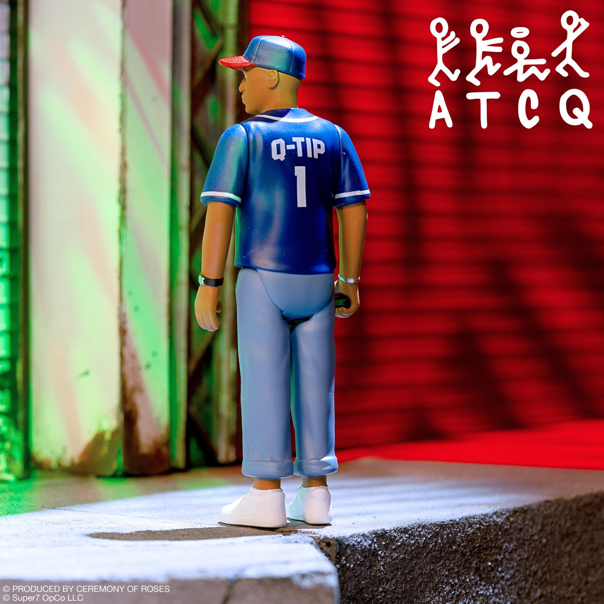 Tribe Called Quest Wave 2 Q-Tip ReAction Figure back view showing Q-TIP 1 on jersey