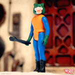 Super7 The Worst action figure, Cortex Commander, with a green tiger head, orange vest, blue suit, and black boots