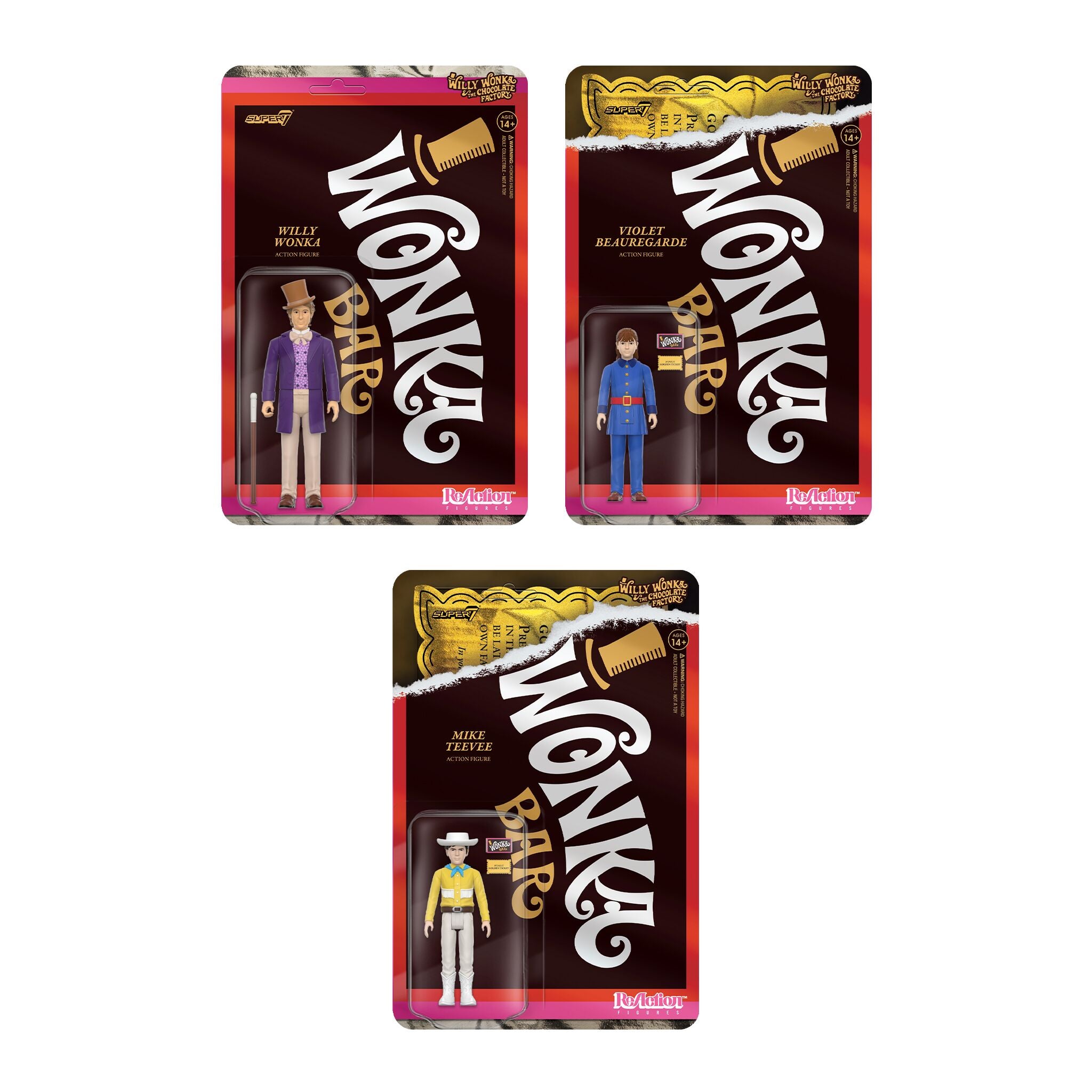 Willy Wonka & the Chocolate Factory ReAction Figures Wave 01 - Willy Wonka, Violet Beauregarde & Mike Teevee
