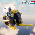 Cobra Trooper sits in a bubble canopy cockpit on a yellow and black Trubble Bubble vehicle.