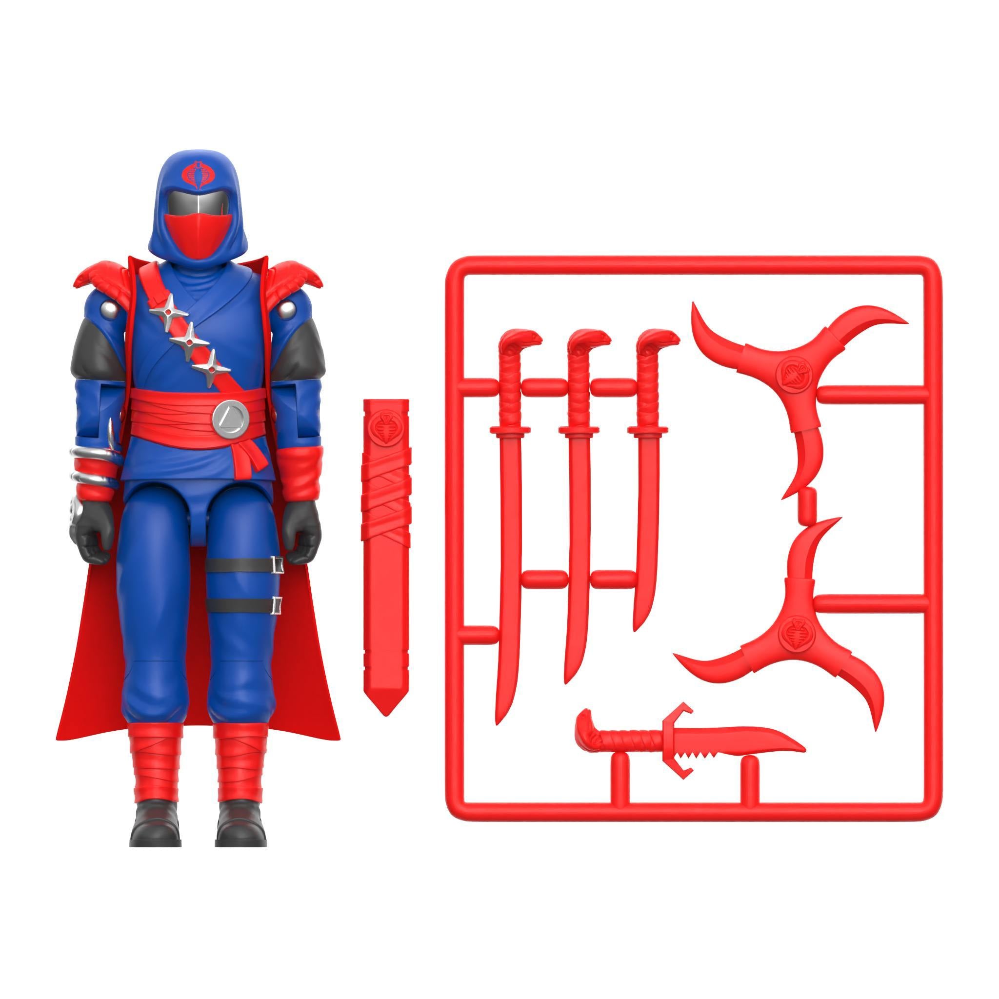 Cobra Commander Ninja Force action figure in blue and red armor with cape and matching red weapons