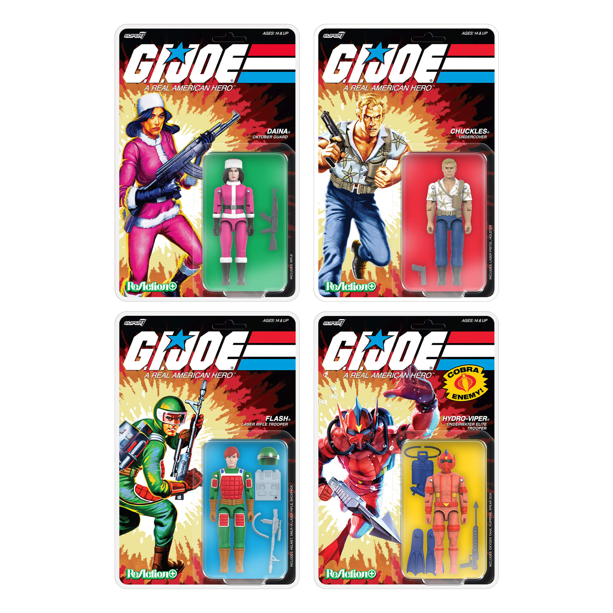 G.I. Joe ReAction+ Wave 07 - Chuckles, Flash, Hydro Viper & Daina