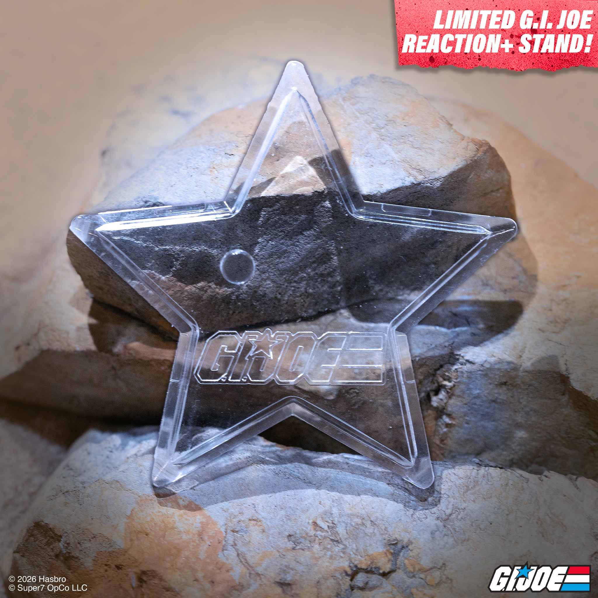 Clear star-shaped G.I. Joe ReAction+ Wave 8 stand for Duke, Lt Falcon, Lady Jaye & Snake Eyes