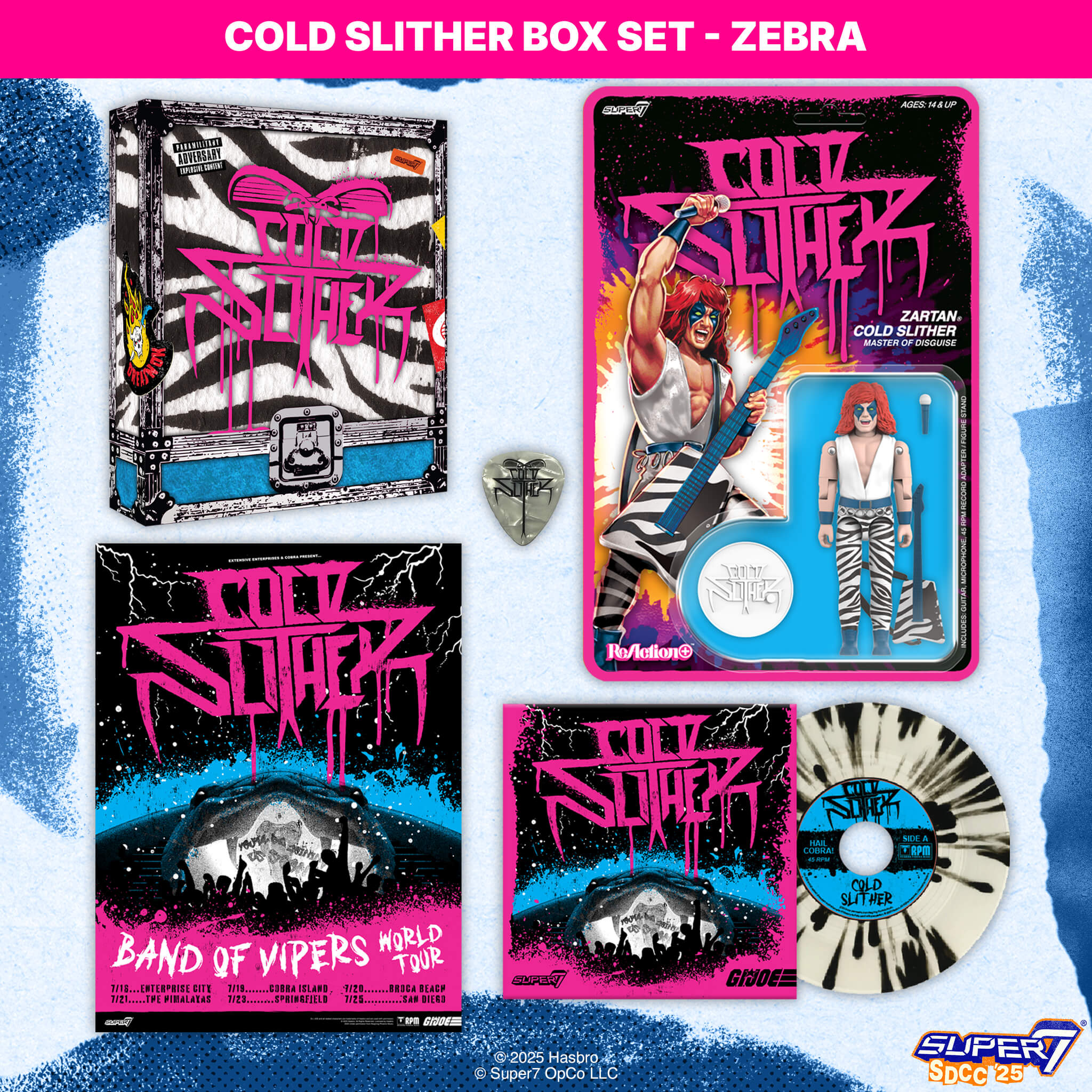 G.I. Joe ReAction Cold Slither - Zebra (45 Adaptor Box Set) with action figure, record, poster, and guitar pick