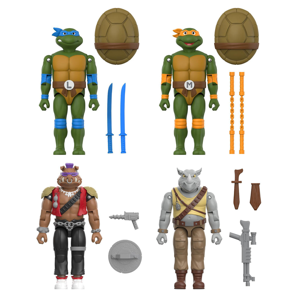 Teenage Mutant Ninja Turtles ReAction+ Wave 02 - Leonardo, Michelangelo, Bebop & Rocksteady